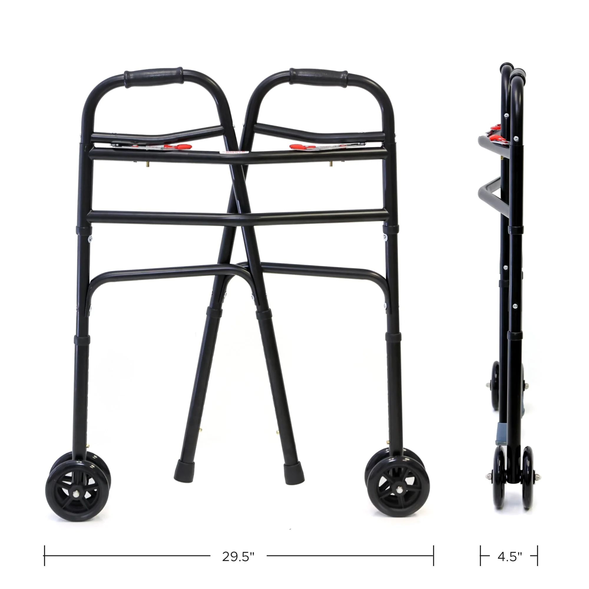 AireMed Bariatric Walker with 5" Wheels – Folding Walker Skis Glides Included - Extra Wide 600 lb Capacity - Adjustable Height - Sturdy Black Steel Frame - Ideal for Seniors and Mobility Support - Image 6