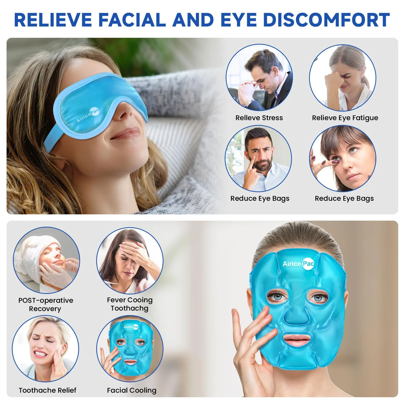AiricePac Colding Ice Face Mask and Cooling Eye Mask for Puffy Eyes & Migraine Relief, Gel Eye Mask, Cool Face Masks for Dark Circles, Eye Surgery, Sleeping, Pressure, Headaches, Skin Care - Image 4