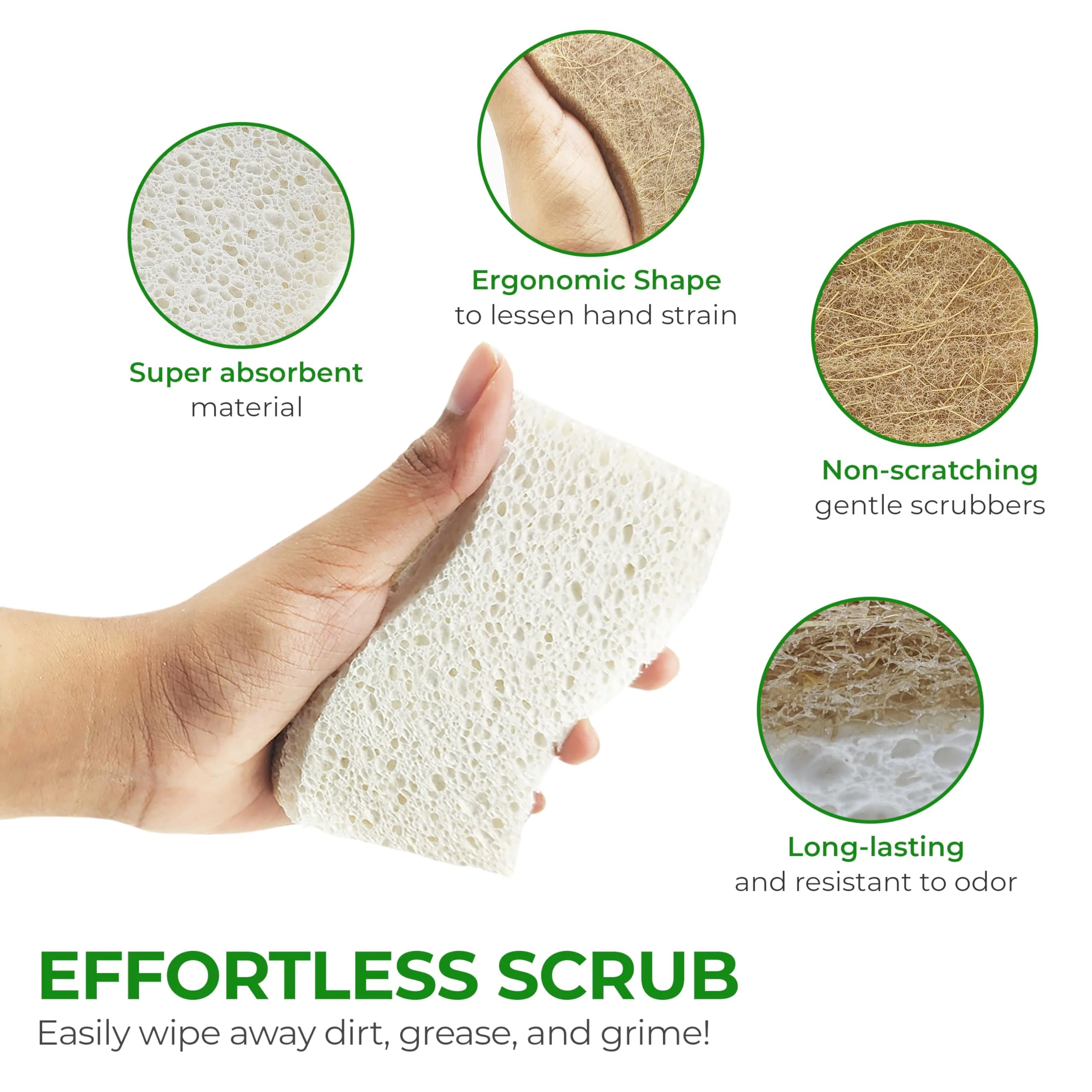 AIRNEX Natural Kitchen Sponges (12 Pack) - Biodegradable Cellulose & Coconut Scrubber Dish Sponges for Kitchen - Eco-Friendly, Non Scratch, Compostable, Non Toxic S-Shaped Natural Sponges for Dishes - Image 4