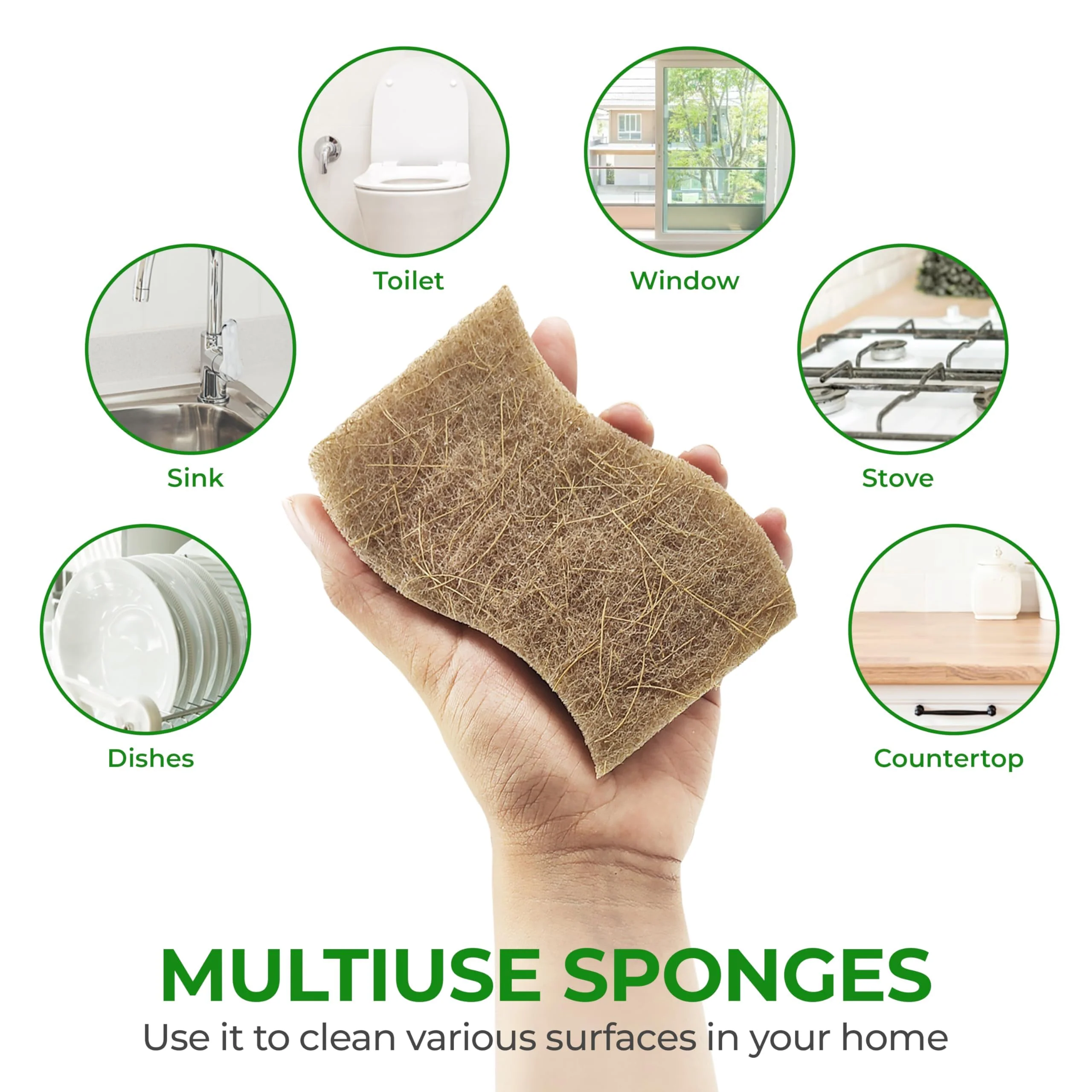 AIRNEX Natural Kitchen Sponges (12 Pack) - Biodegradable Cellulose & Coconut Scrubber Dish Sponges for Kitchen - Eco-Friendly, Non Scratch, Compostable, Non Toxic S-Shaped Natural Sponges for Dishes - Image 5