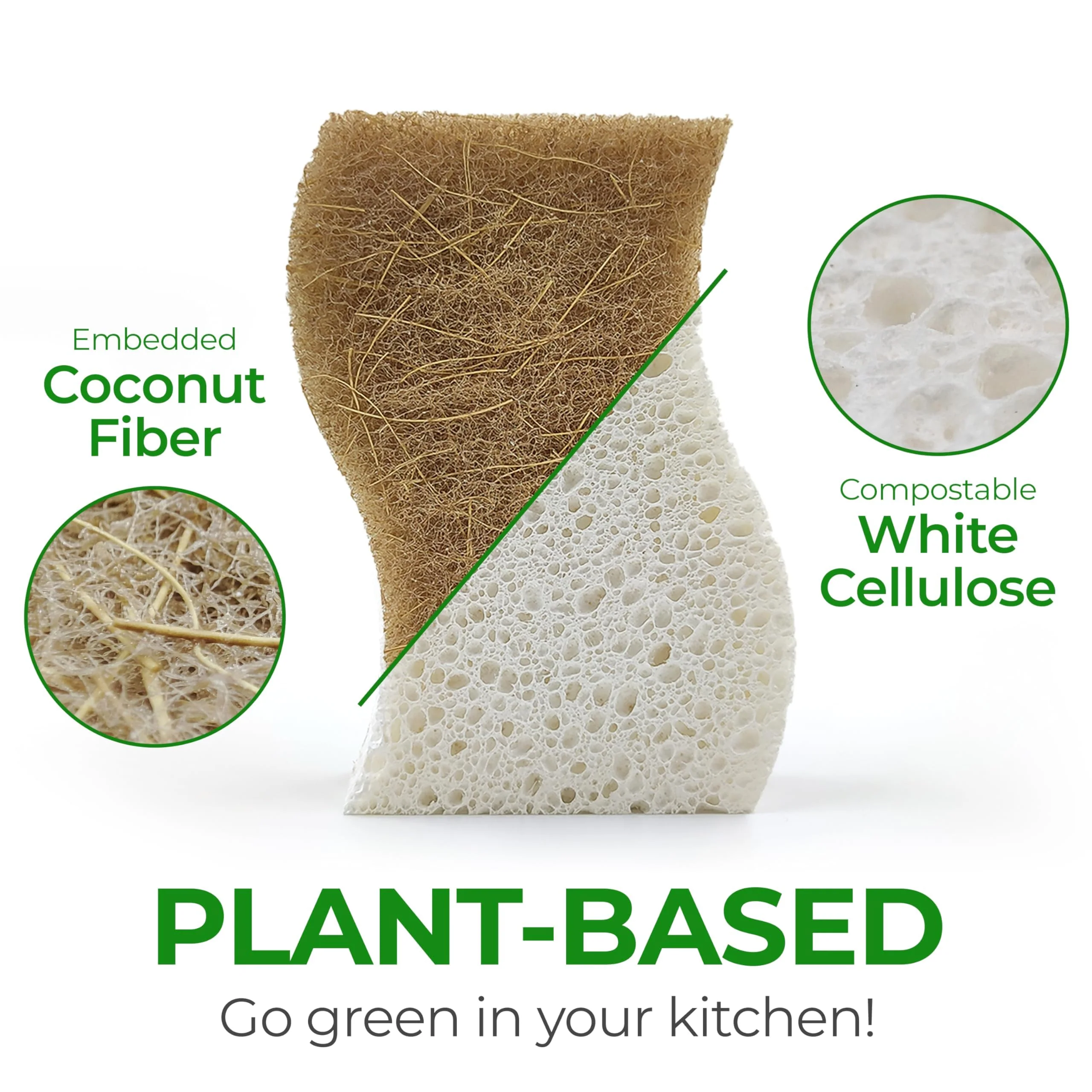 AIRNEX Natural Kitchen Sponges (12 Pack) - Biodegradable Cellulose & Coconut Scrubber Dish Sponges for Kitchen - Eco-Friendly, Non Scratch, Compostable, Non Toxic S-Shaped Natural Sponges for Dishes - Image 9