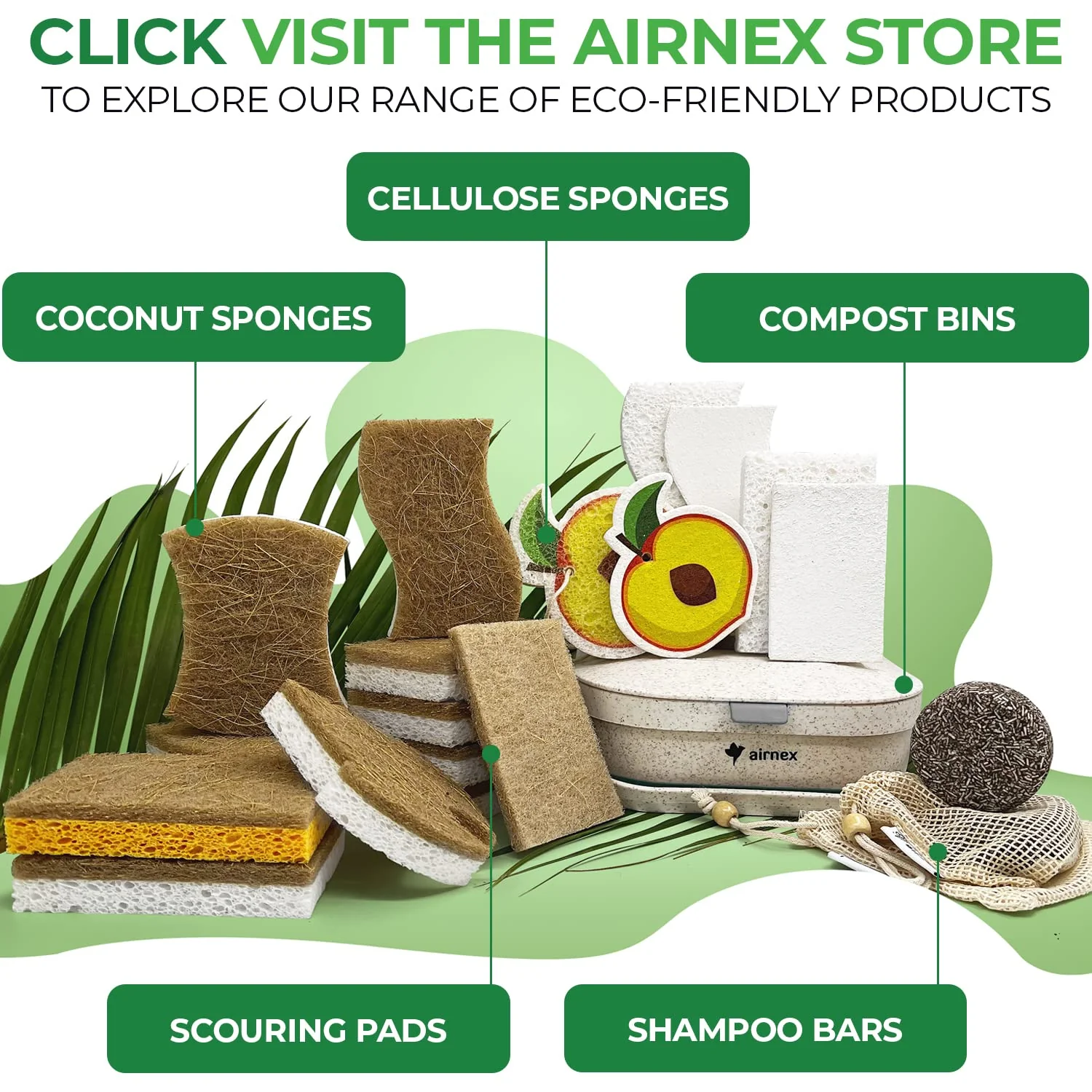 AIRNEX Natural Kitchen Sponges Pack of 18 - Biodegradable Cellulose and Coconut Husk Walnut Scrubbers - Odor Free Non Scratch - Eco Friendly Quick Drying Dishwashing Sponges - Image 3
