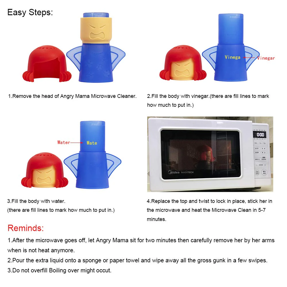 Aivwis Angry Mom Microwave Cleaner, Mad Mama Microwave Steam Cleaner, Just Add Vinegar and Water, Easily Cleans the Crud in Minutes (Blue) - Image 4