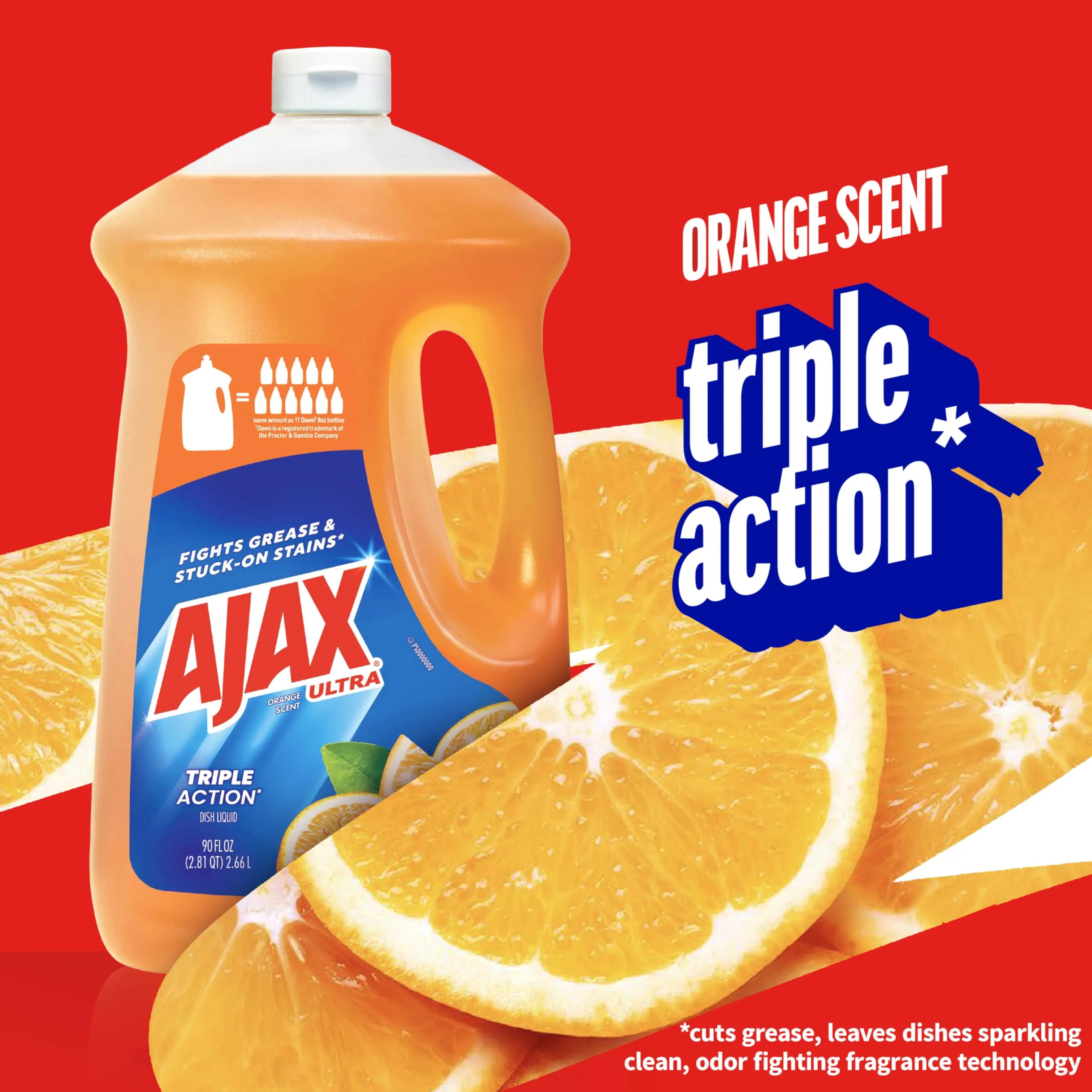 Ajax Ultra Liquid Dish Soap Orange Scent, Triple Action, 90 fl oz Bottle - Image 2