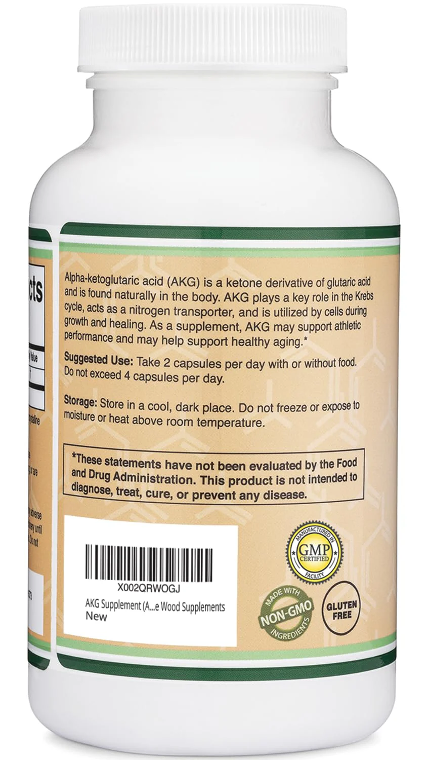 AKG Supplement (Alpha Ketoglutaric Acid) 1,000mg Per Serving (180 Capsules) Different and May Be More Effective Than AAKG (Recently Studied for Healthy Aging Properties) Gluten Free by Double Wood - Image 4