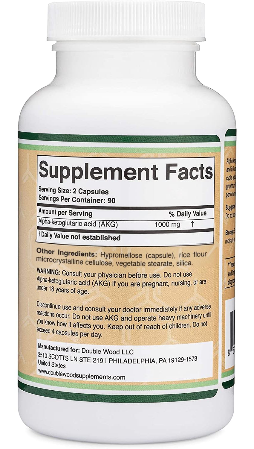 AKG Supplement (Alpha Ketoglutaric Acid) 1,000mg Per Serving (180 Capsules) Different and May Be More Effective Than AAKG (Recently Studied for Healthy Aging Properties) Gluten Free by Double Wood - Image 5