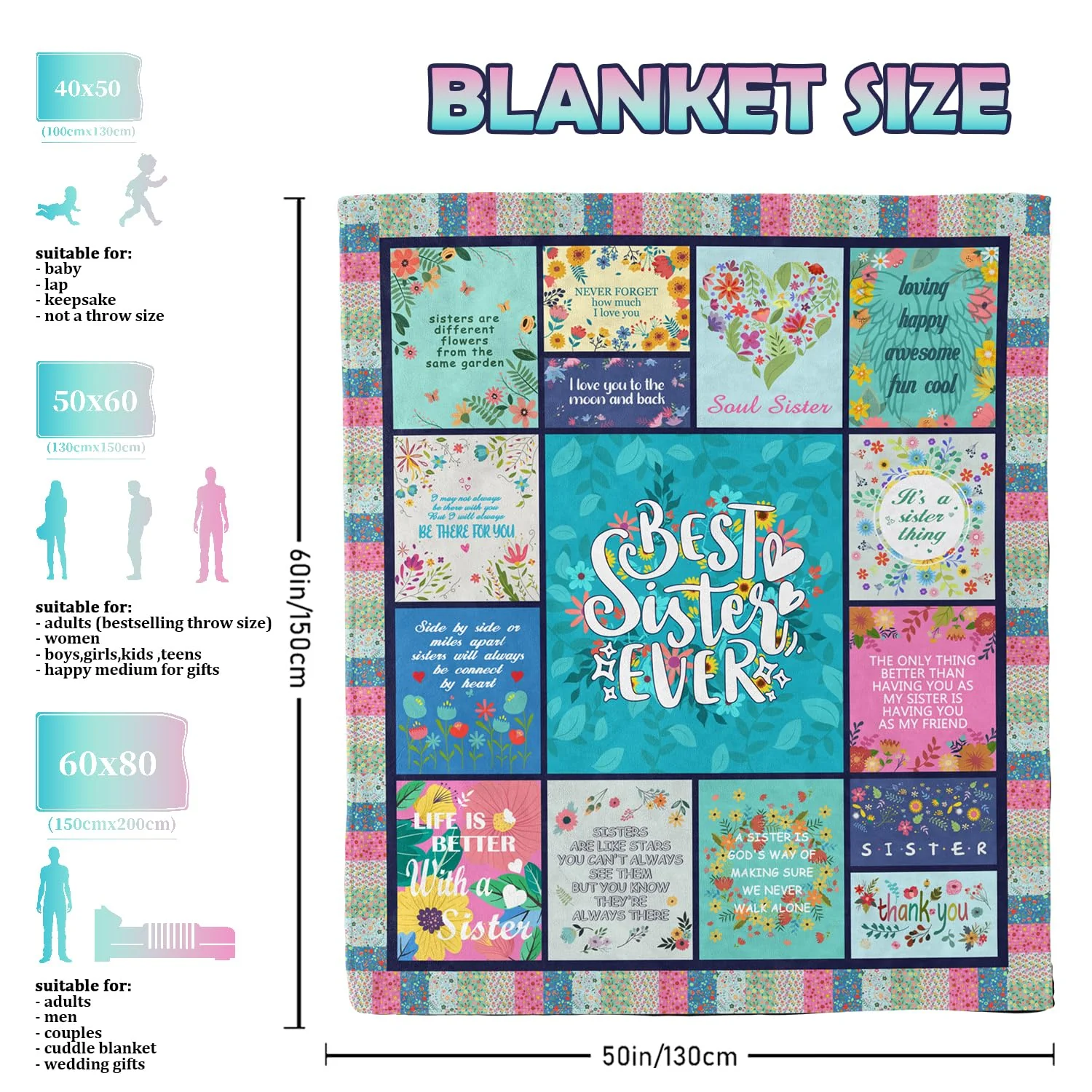 Akoigun Sister Gifts Blanket for Birthday, Mother's Day, Christmas - Big Sister Gift Ideas from Sisters Throw Blanket 60"X50" - Image 5