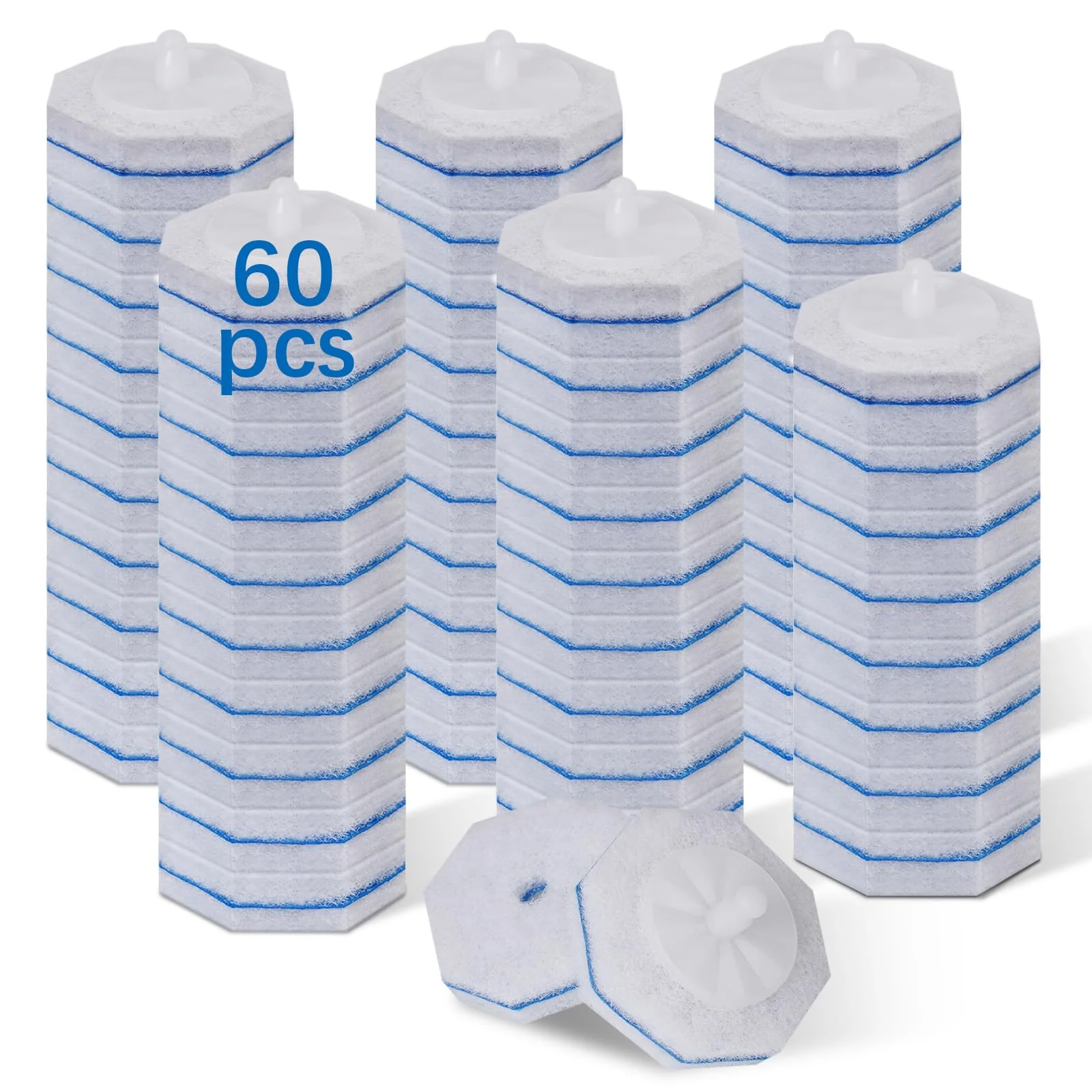 Akopryc 60pcs Toilet Cleaner Refill Pads for Clorox Wand, Upgrade 3-Layer Toilet Scrubber Refills, Won't Fall Apart, Powerful Foam, Safe On Porcelain, Bathroom Cleaning Essentials