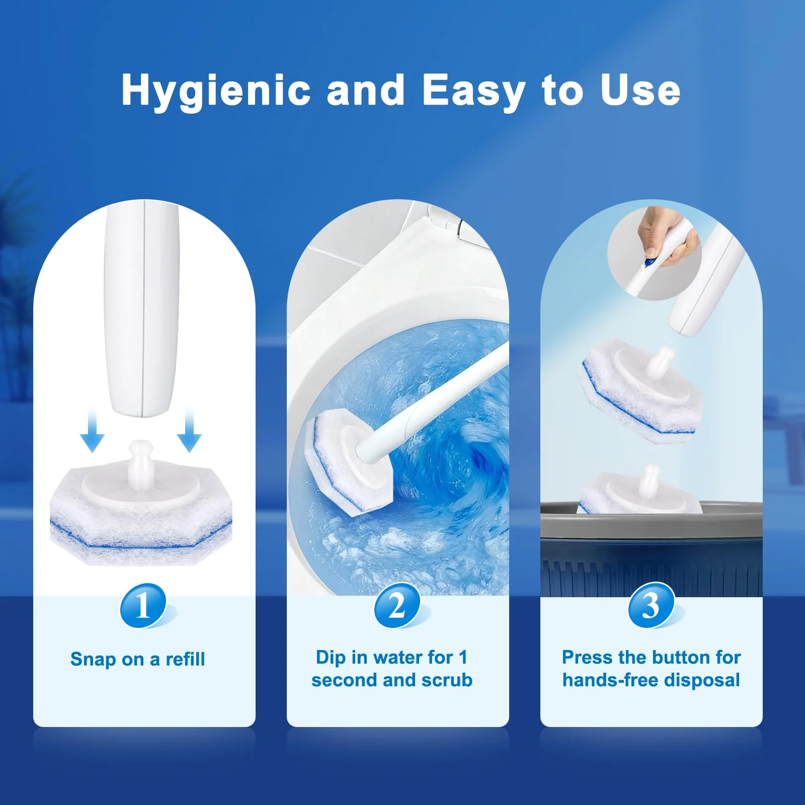 Akopryc 60pcs Toilet Cleaner Refill Pads for Clorox Wand, Upgrade 3-Layer Toilet Scrubber Refills, Won't Fall Apart, Powerful Foam, Safe On Porcelain, Bathroom Cleaning Essentials - Image 4