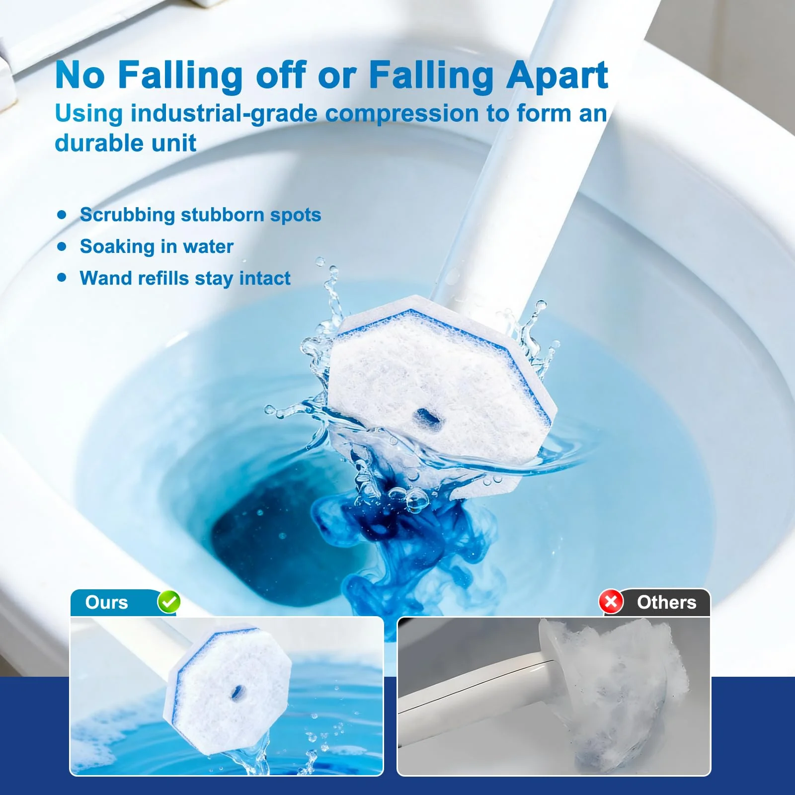 Akopryc 60pcs Toilet Cleaner Refill Pads for Clorox Wand, Upgrade 3-Layer Toilet Scrubber Refills, Won't Fall Apart, Powerful Foam, Safe On Porcelain, Bathroom Cleaning Essentials - Image 5