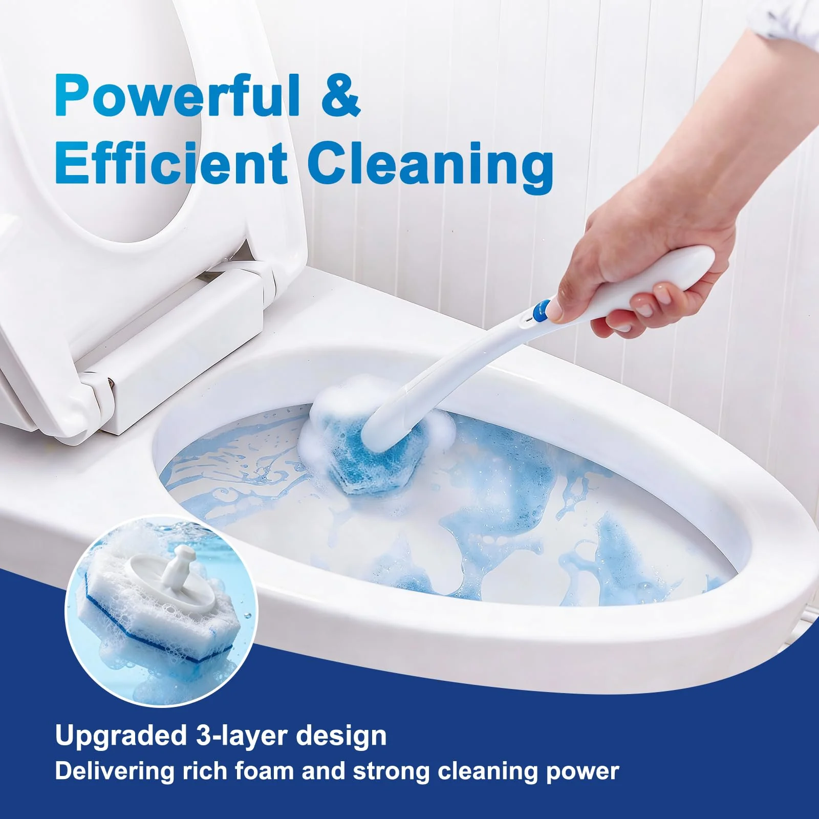 Akopryc 60pcs Toilet Cleaner Refill Pads for Clorox Wand, Upgrade 3-Layer Toilet Scrubber Refills, Won't Fall Apart, Powerful Foam, Safe On Porcelain, Bathroom Cleaning Essentials - Image 6