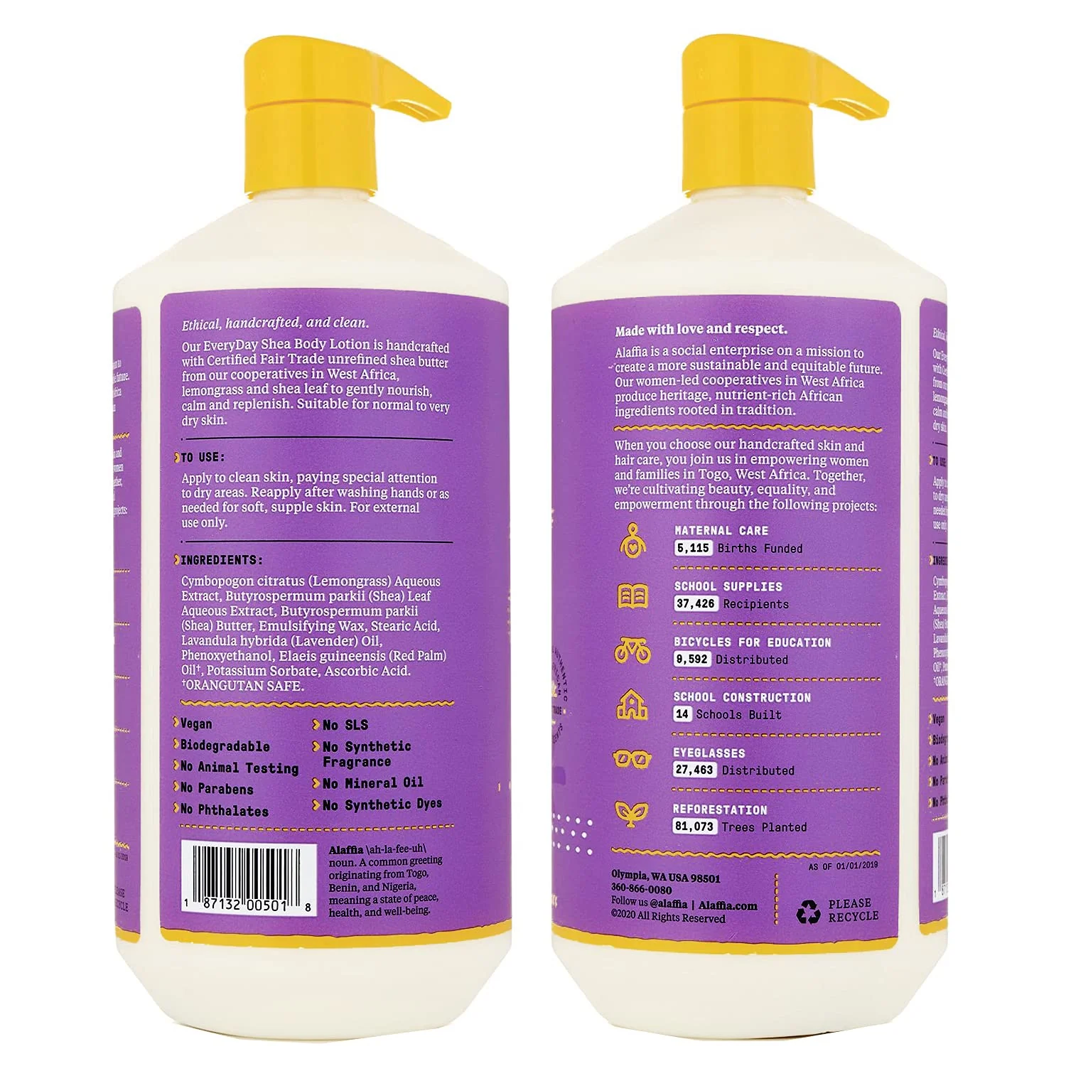 Alaffia Everyday Shea Body Lotion - Normal to Very Dry Skin, Moisturizing Support for Hydrated, Soft, and Supple Skin with Shea Butter and Lemongrass, Fair Trade, Lavender, 2 Pack - 32 Fl Oz Ea - Image 8