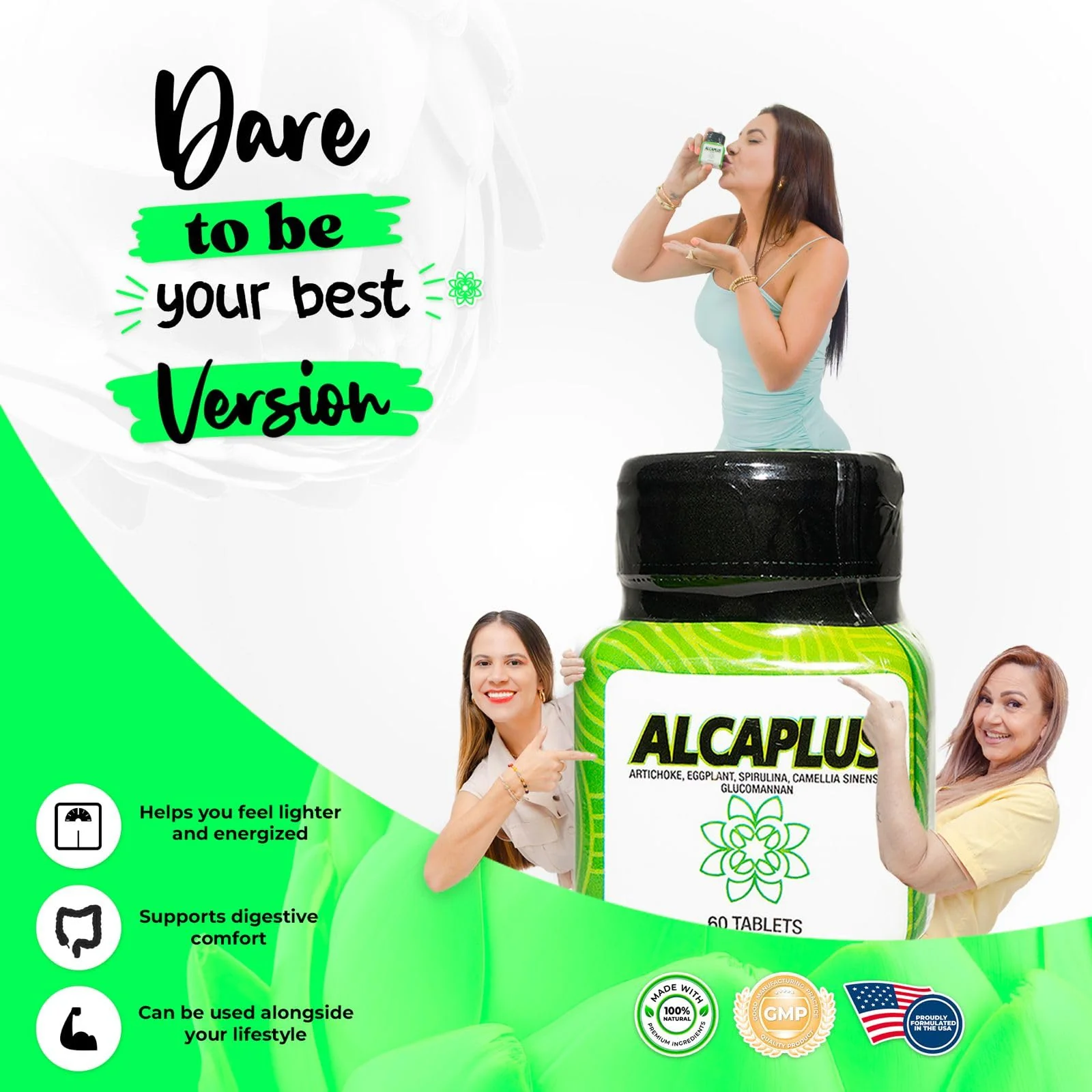 Alcaplus Original Natural Weight Loss Pills for Women Detoxifying and Controlling Appetite, Herbal Supplement with Artichoke, Eggplant, Spirulina, Green Tea, and Glucomannan Lose Weight Fast for Woman - Image 4