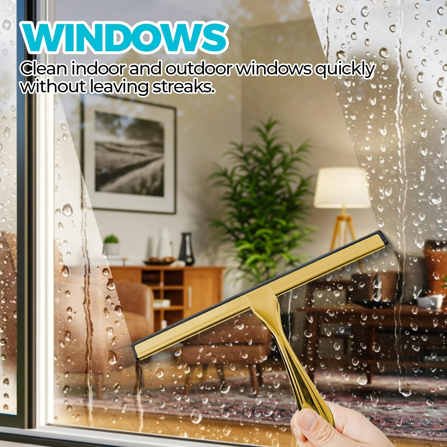 ALFLOD 2PACK 12-Inch Golden All-Purpose Shower Squeegee for Shower Doors, Bath Linen Sets, Tile Shower Walls, Bathroom, Window, Glass and Car Windshield, Mirrors and Kitchen-Stainless Steel - Image 5