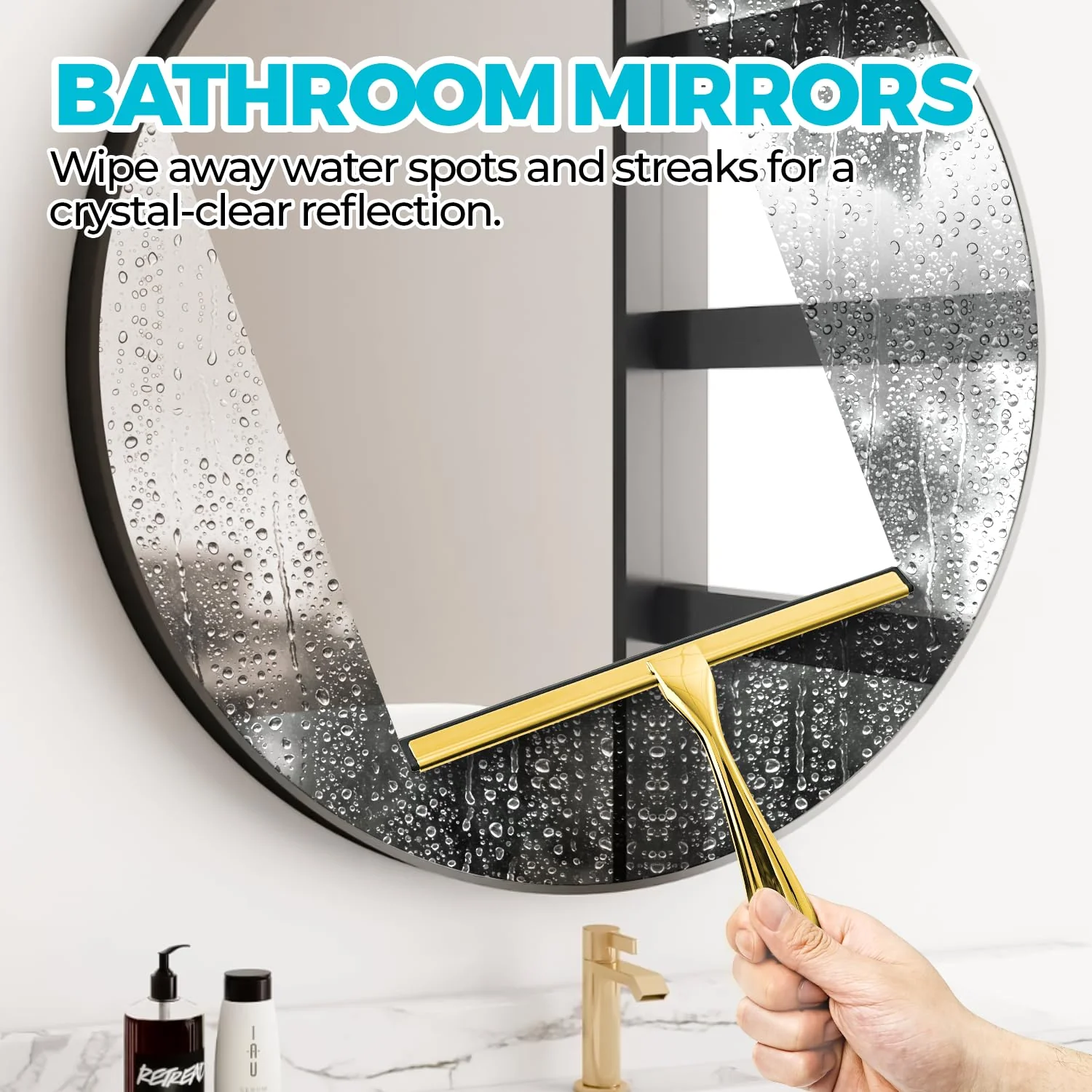 ALFLOD 2PACK 12-Inch Golden All-Purpose Shower Squeegee for Shower Doors, Bath Linen Sets, Tile Shower Walls, Bathroom, Window, Glass and Car Windshield, Mirrors and Kitchen-Stainless Steel - Image 6