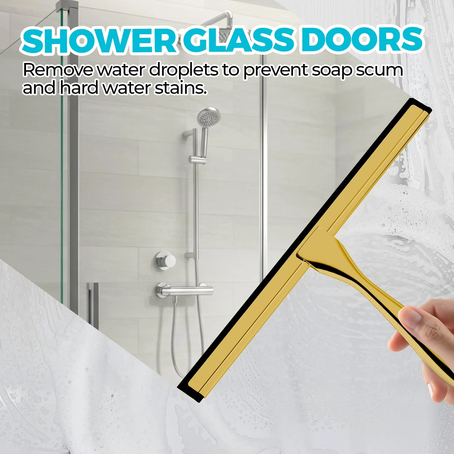 ALFLOD 2PACK 12-Inch Golden All-Purpose Shower Squeegee for Shower Doors, Bath Linen Sets, Tile Shower Walls, Bathroom, Window, Glass and Car Windshield, Mirrors and Kitchen-Stainless Steel - Image 7
