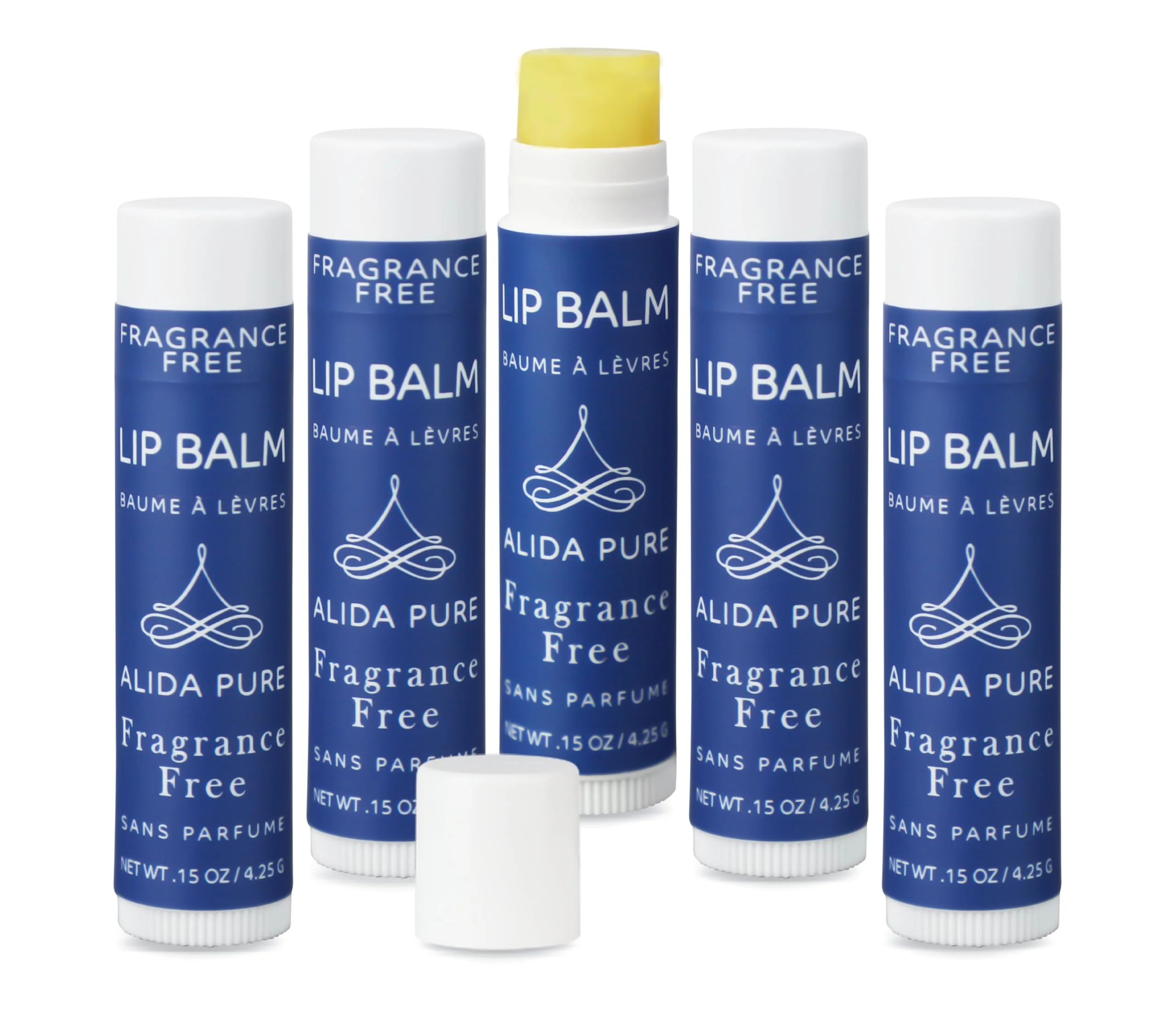 ALIDA PURE Fragrance Free Lip Balm, Vegan Set, Unscented, No Flavor, Beeswax Free, Organic Jojoba and, Avocado Oil, Vitamin E, Natural Moisturizer for Dry, Chapped, or Cracked Lips, 5 Tube Set