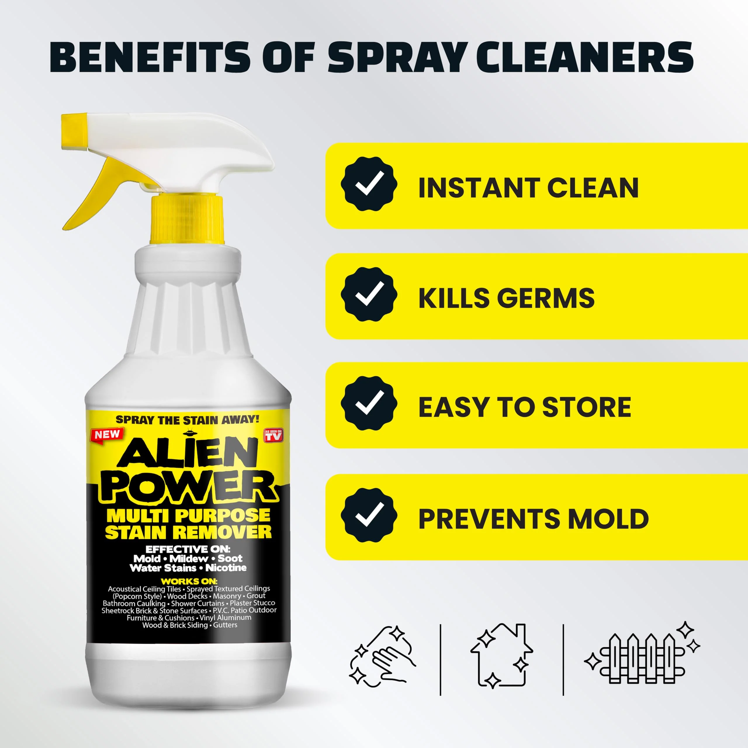 Alien Power Instant Stain Remover Spray for Mold and Mildew and Grout, All Purpose No-Scrub Cleaner for Bathroom & Household Surfaces, Tiles, Wall & Washing Machines - 3 Packets (Makes 72 Fl Oz) - Image 7