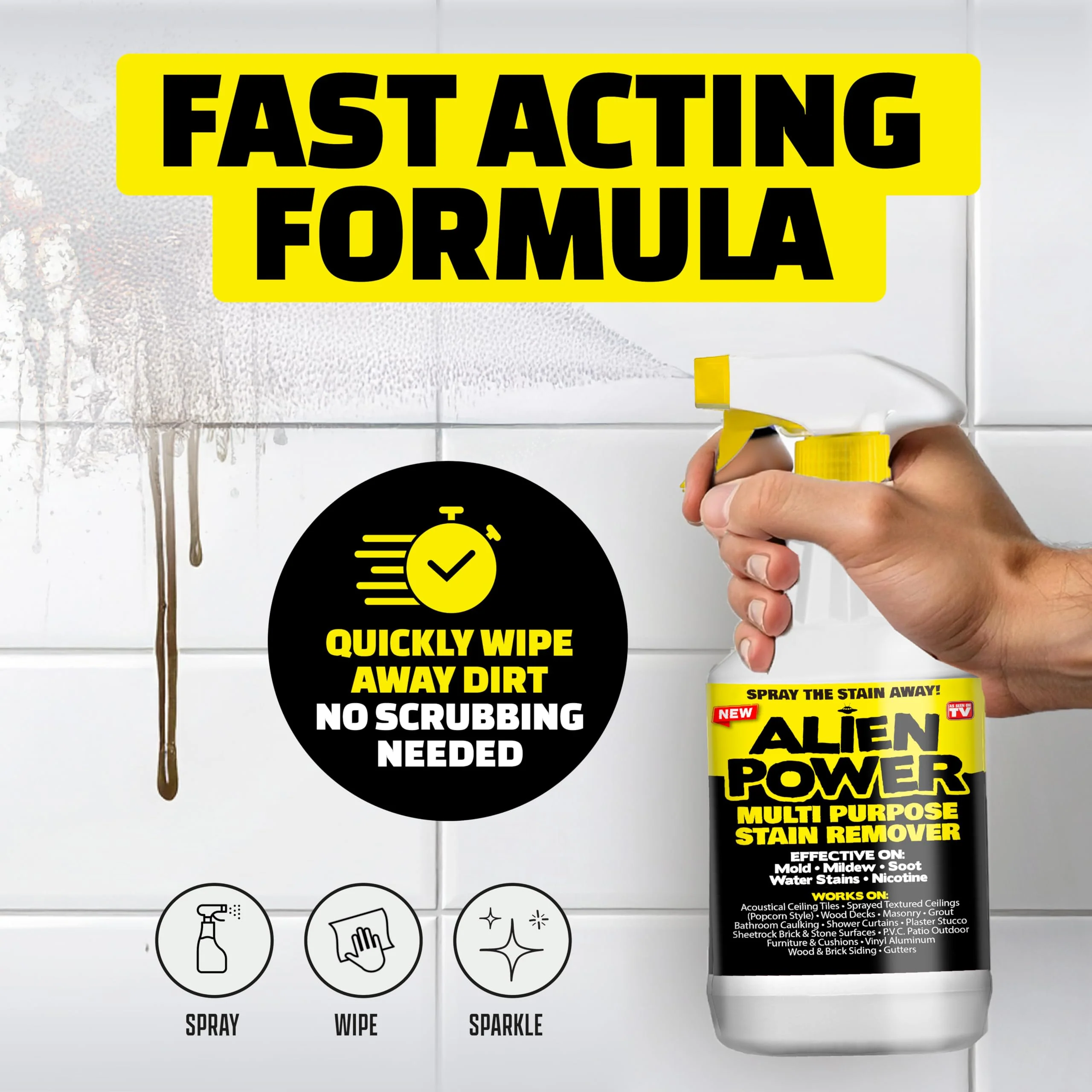 Alien Power Instant Stain Remover Spray for Mold and Mildew and Grout, All Purpose No-Scrub Cleaner for Bathroom & Household Surfaces, Tiles, Wall & Washing Machines - 3 Packets (Makes 72 Fl Oz) - Image 9
