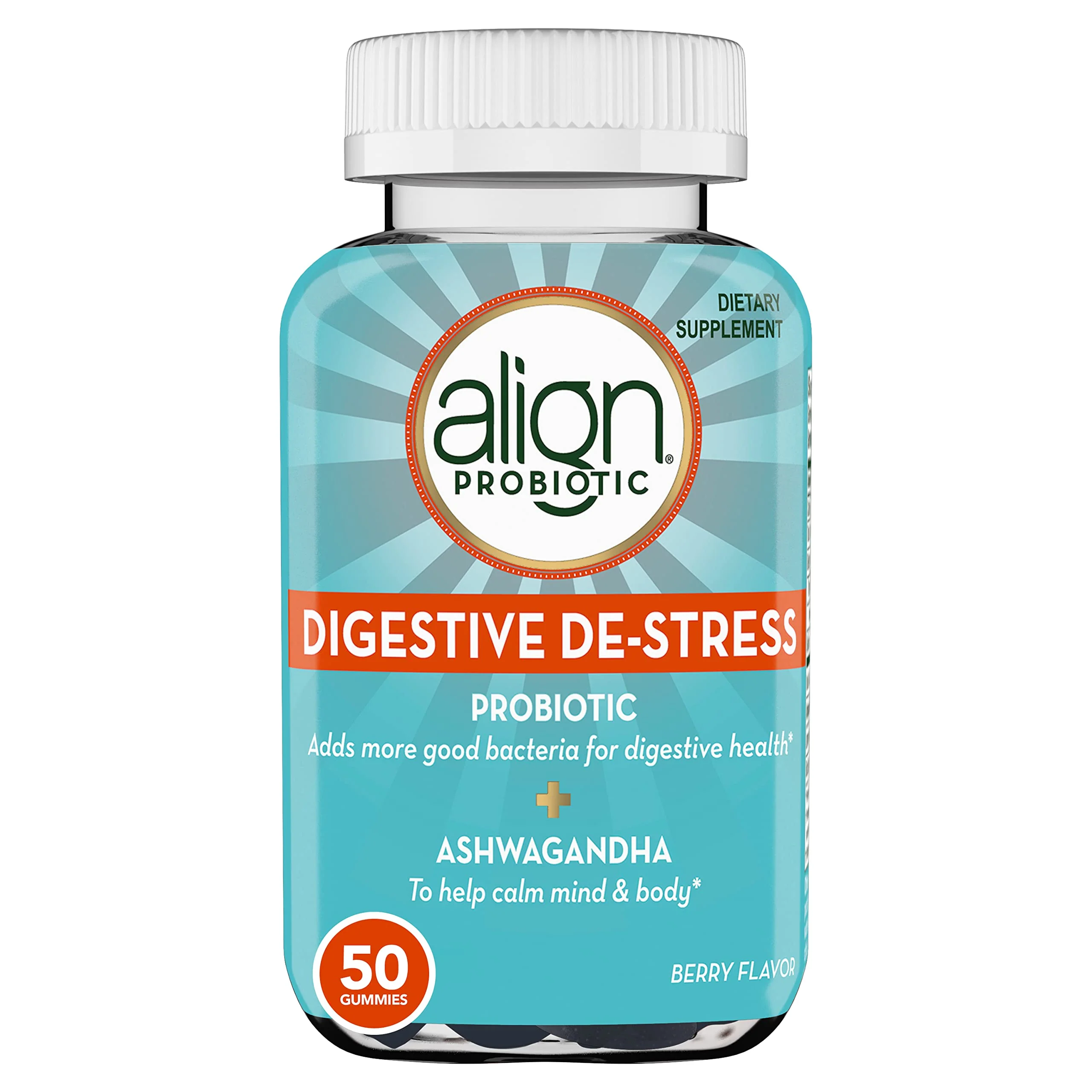 Align Probiotic, Digestive De-stress, Probiotic for Women and Men with Ashwagandha, Helps with a Healthy Response to Stress, Gluten Free, Soy Free, Vegetarian, 50 Gummies - Image 2