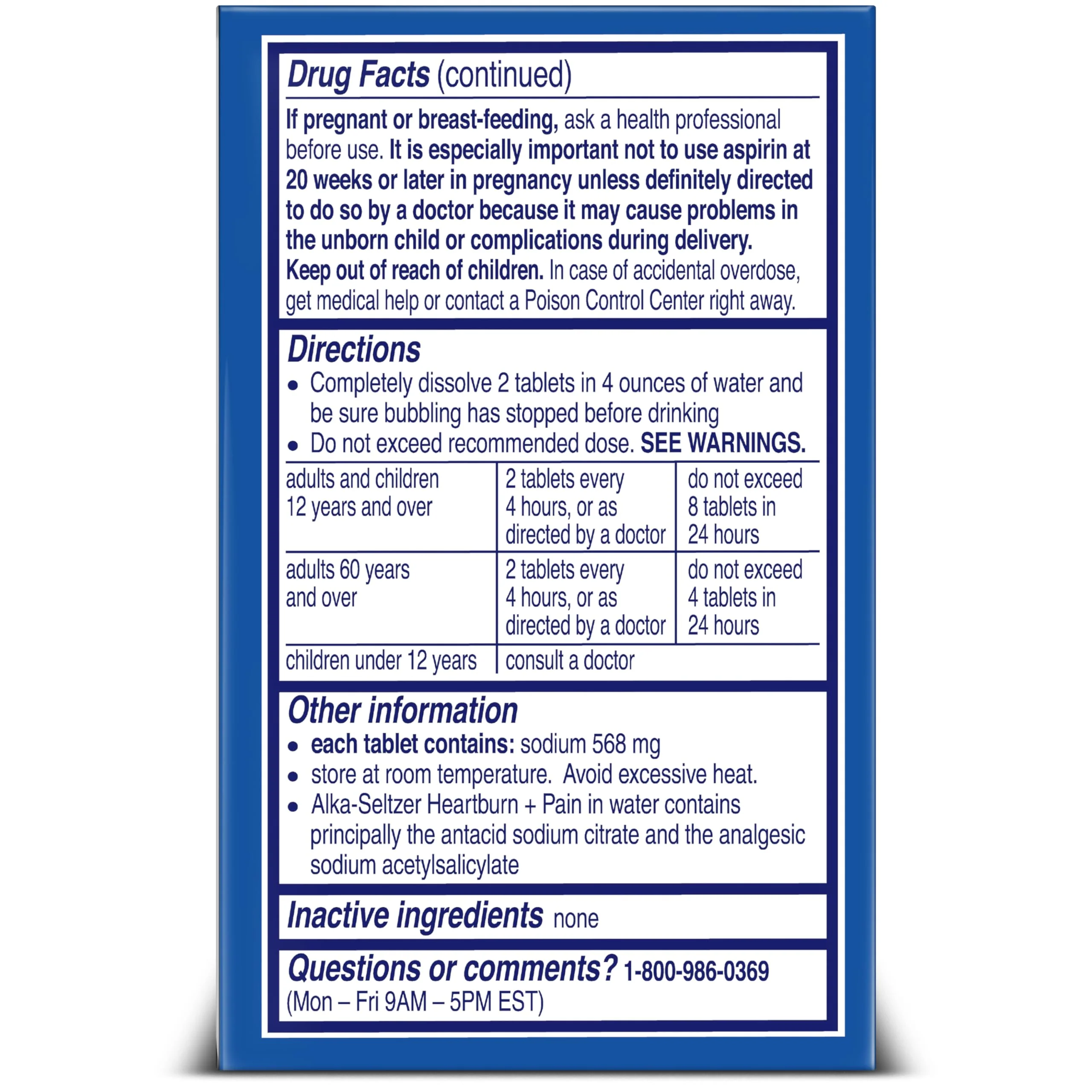 Alka-Seltzer Heartburn + Pain Effervescent Aspirin + Antacid Tablets, Fast Heartburn Relief and Acid Indigestion Relief, Pain Relief with Aspirin, 12 Ct - Image 8