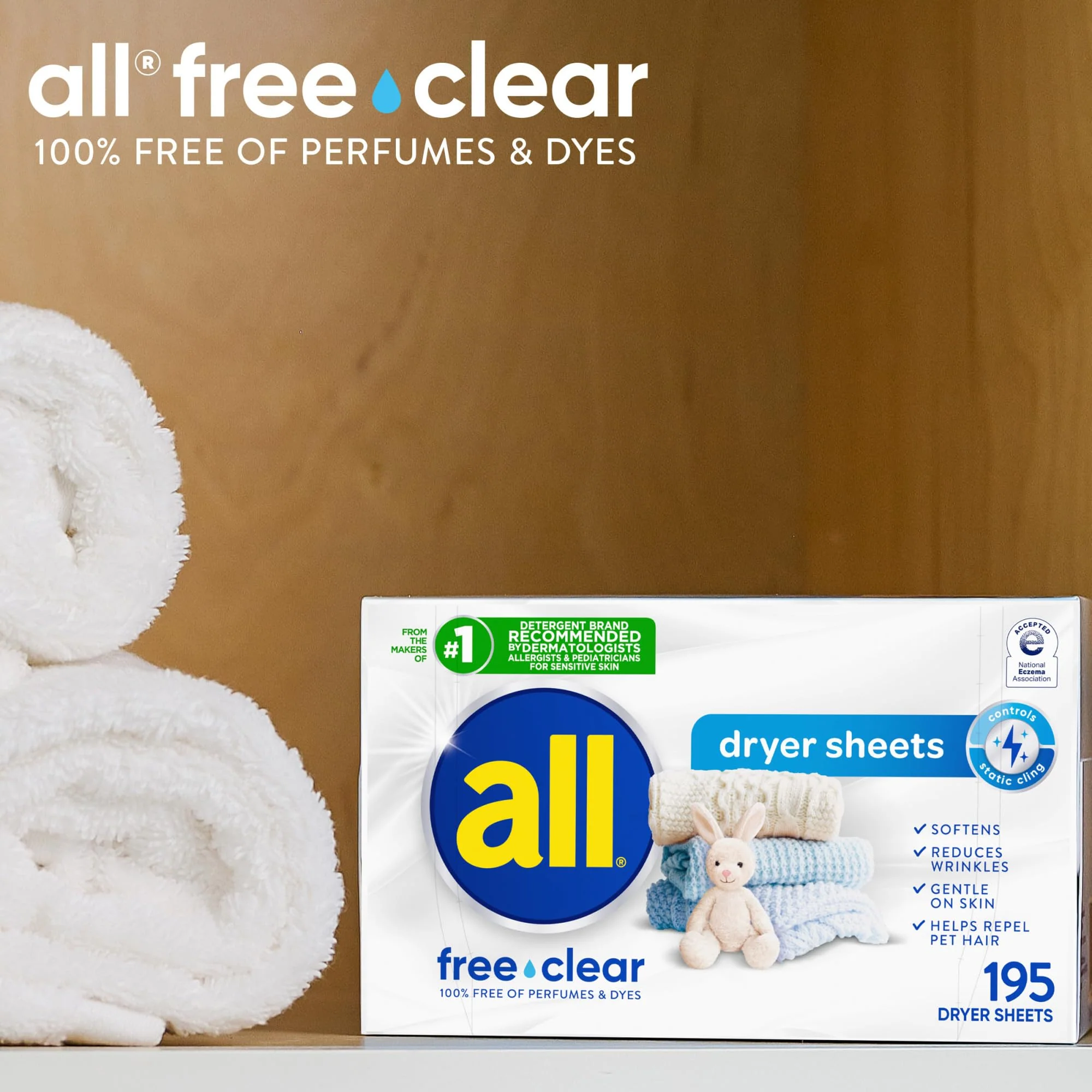 all Fabric Softener Dryer Sheets for Sensitive Skin, Free Clear, 195 Count - Image 7