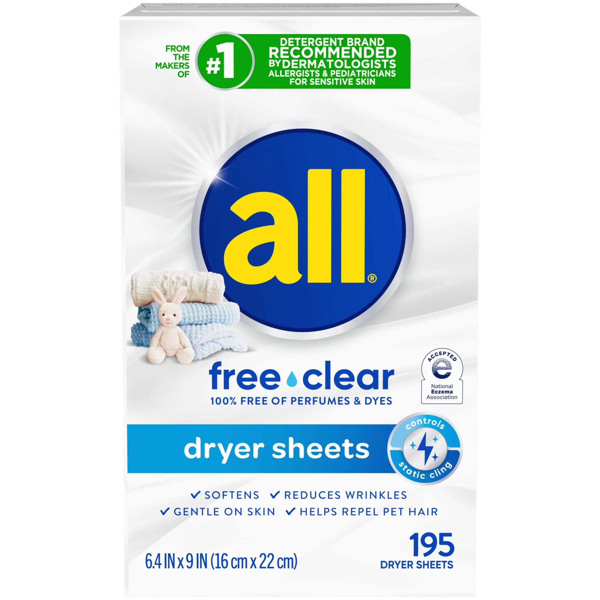 all Fabric Softener Dryer Sheets for Sensitive Skin, Free Clear, 195 Count - Image 6