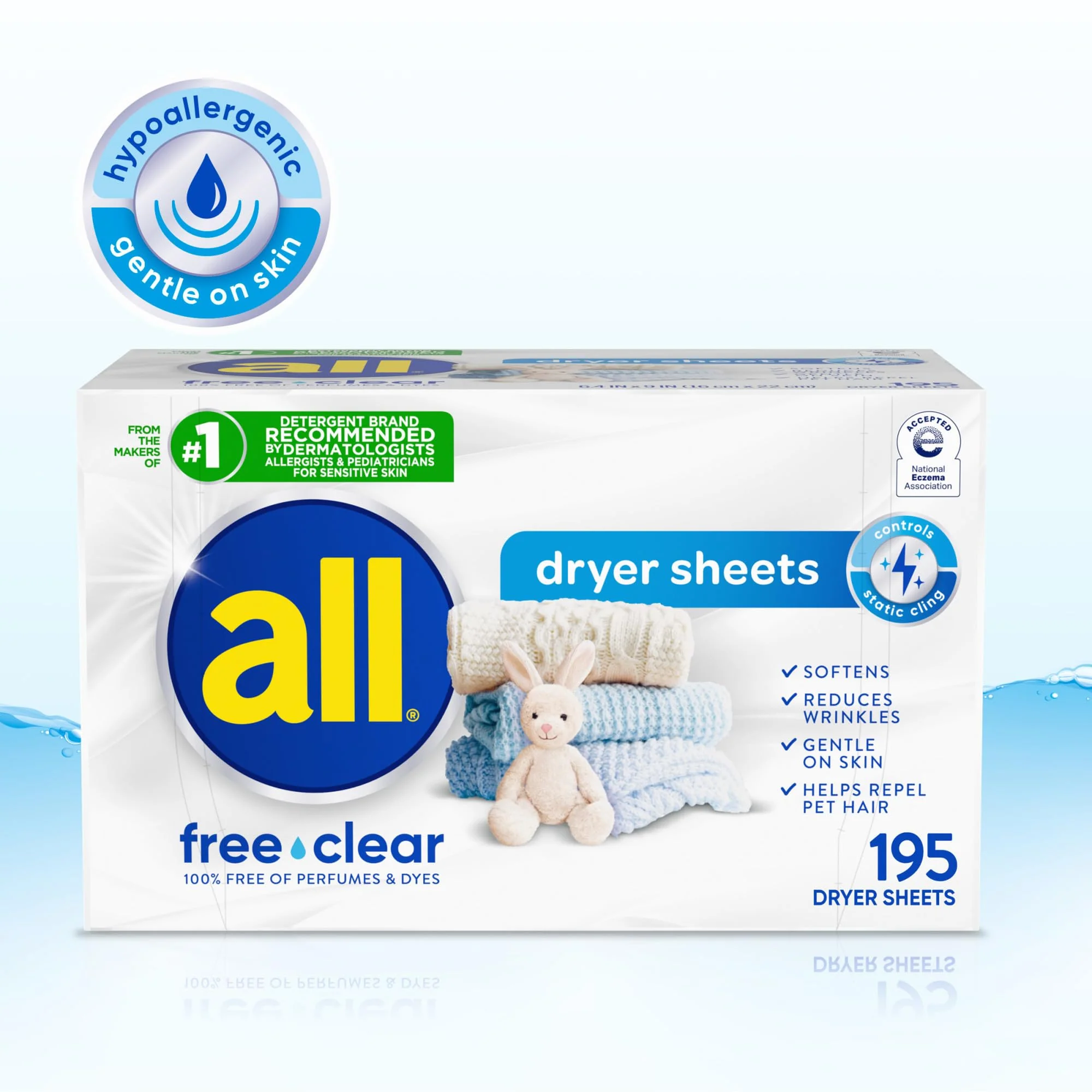 all Fabric Softener Dryer Sheets for Sensitive Skin, Free Clear, 195 Count - Image 8