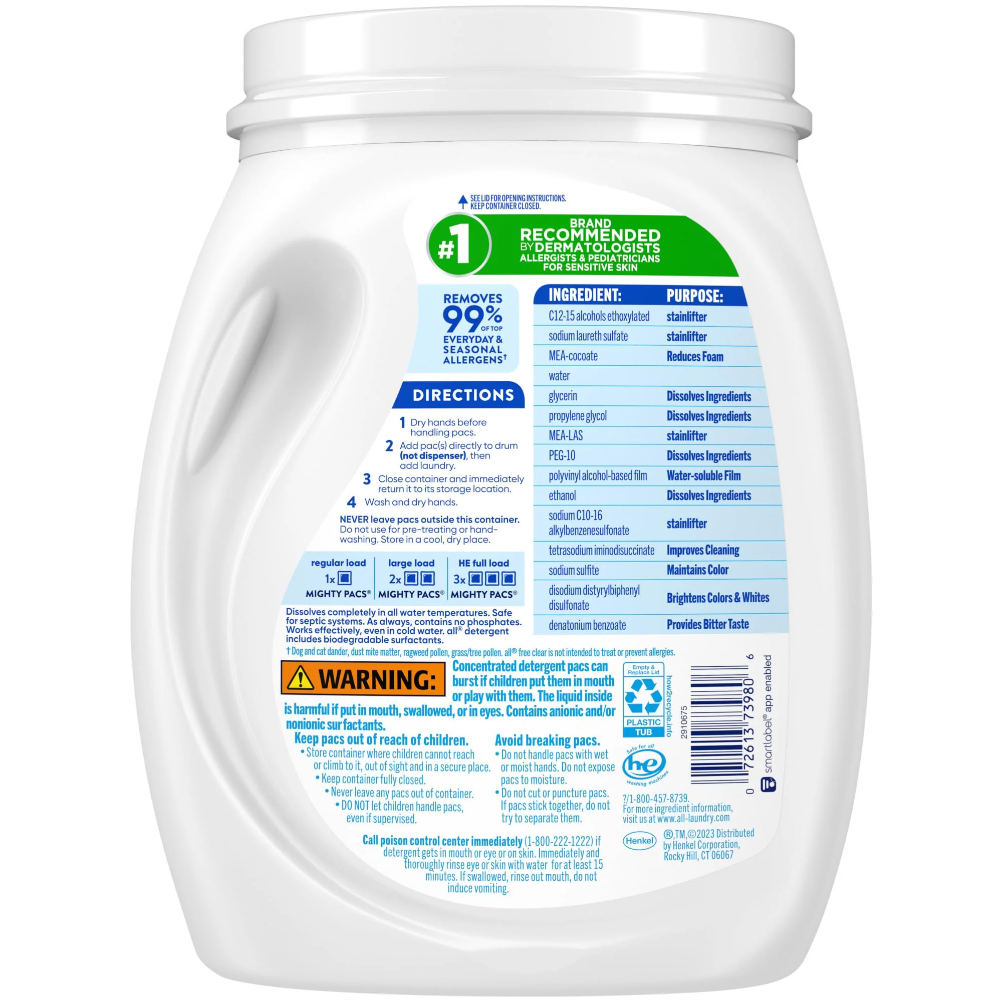 all free clear, Original, MIGHTY PACS Laundry Detergent Pacs for Sensitive Skin, Unscented and Hypoallergenic, 66 Count (Pack of 2) - Image 5