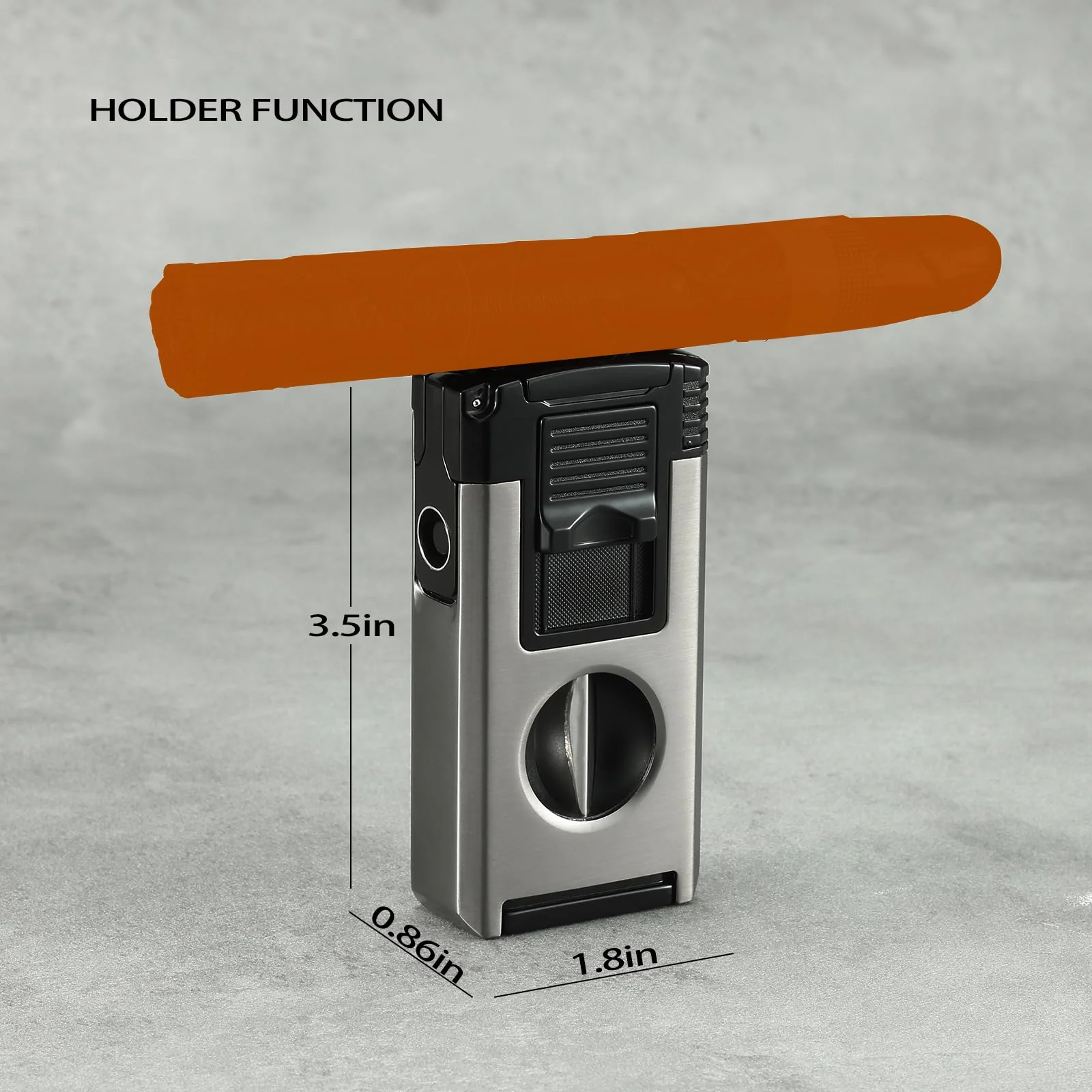 All in One Jet Flame Butane Torch Lighter Built-in Cutter V Cut, Punch, Holder Function, Draw Enhancer Tool, Refillable and Adjustable Windproof Gas Lighter, Black and Grey (Sold Without Gas) - Image 4
