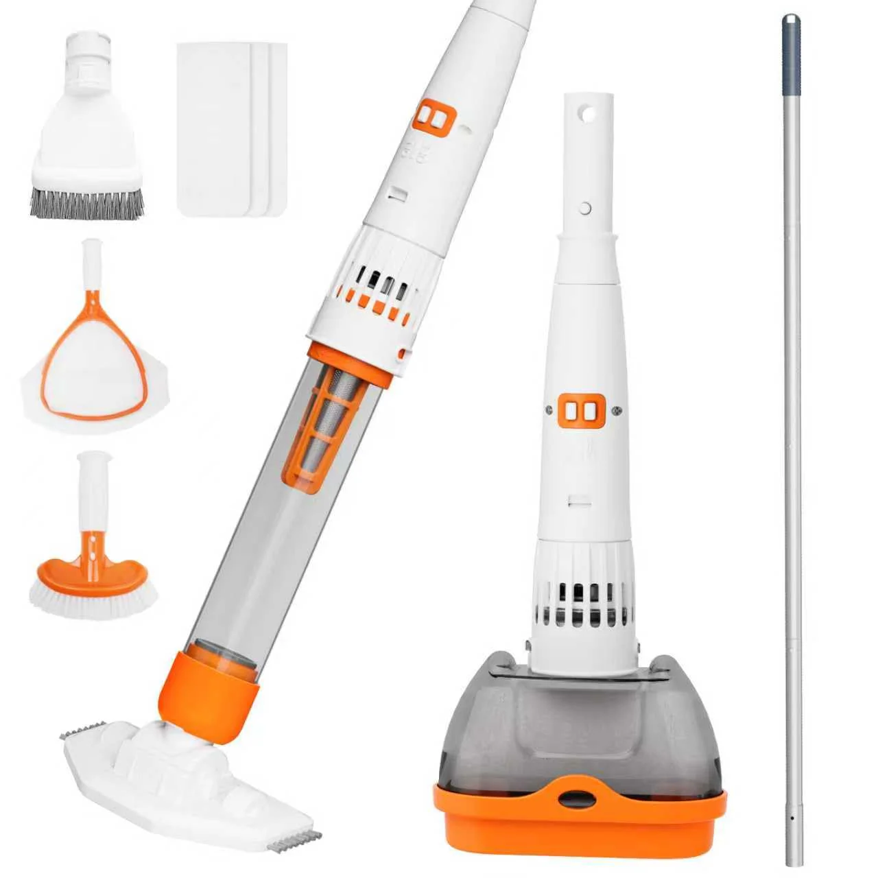 All in ONE Rechargeable Pool & Spa Hot Tub Vacuum Cleaner - Dual Mode & Magnetic Drive System, 25µm Ultra Fine Mesh Filters for Hot Tub, Small Above Ground Pools, 70 Mins (Orange)