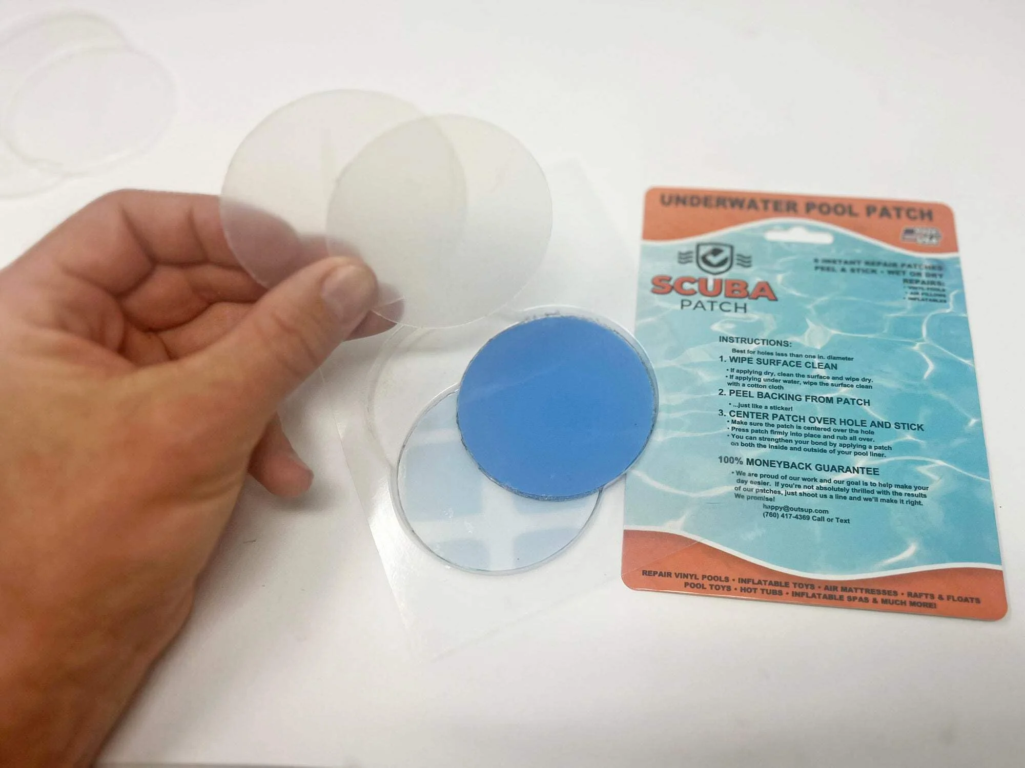All-in-One Repair Kit for Above-Ground Pools | Fast, Underwater-Capable Peel-and-Stick OR Adhesive Glue-Down Vinyl Patches & for Easy Set and Frame Pools 4 Inch Peel and Stick - Image 4