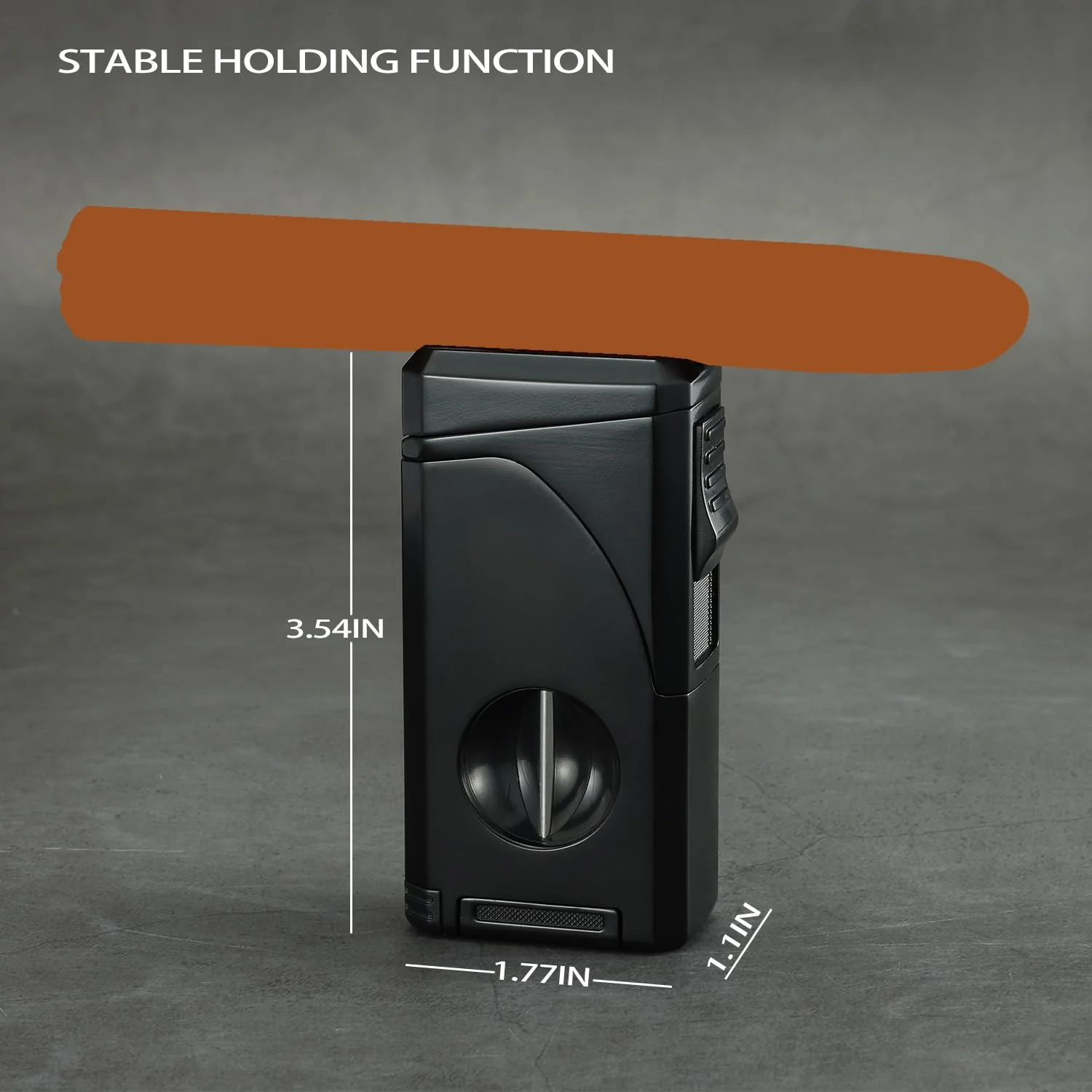 All in One Triple Jet Flame Butane Torch Lighter Built-in Cutter, Cutter V Cut, Punch, Holder Function, Draw Enhancer Tool, Refillable and Adjustable Windproof Lighter. Black(Sold Without Gas) - Image 3