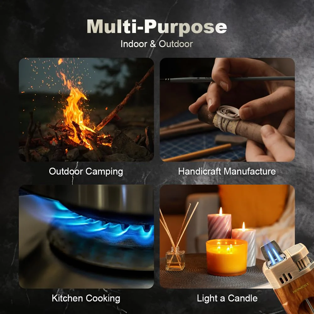 All-in-One Windproof Outdoor Lighter with Dual Jet Flame Built-in Cutter, Butane Refillable and Flames Adjustable, Visible Gas Tank, Portable for Travel, Candle Lovers, Box Included - Image 2