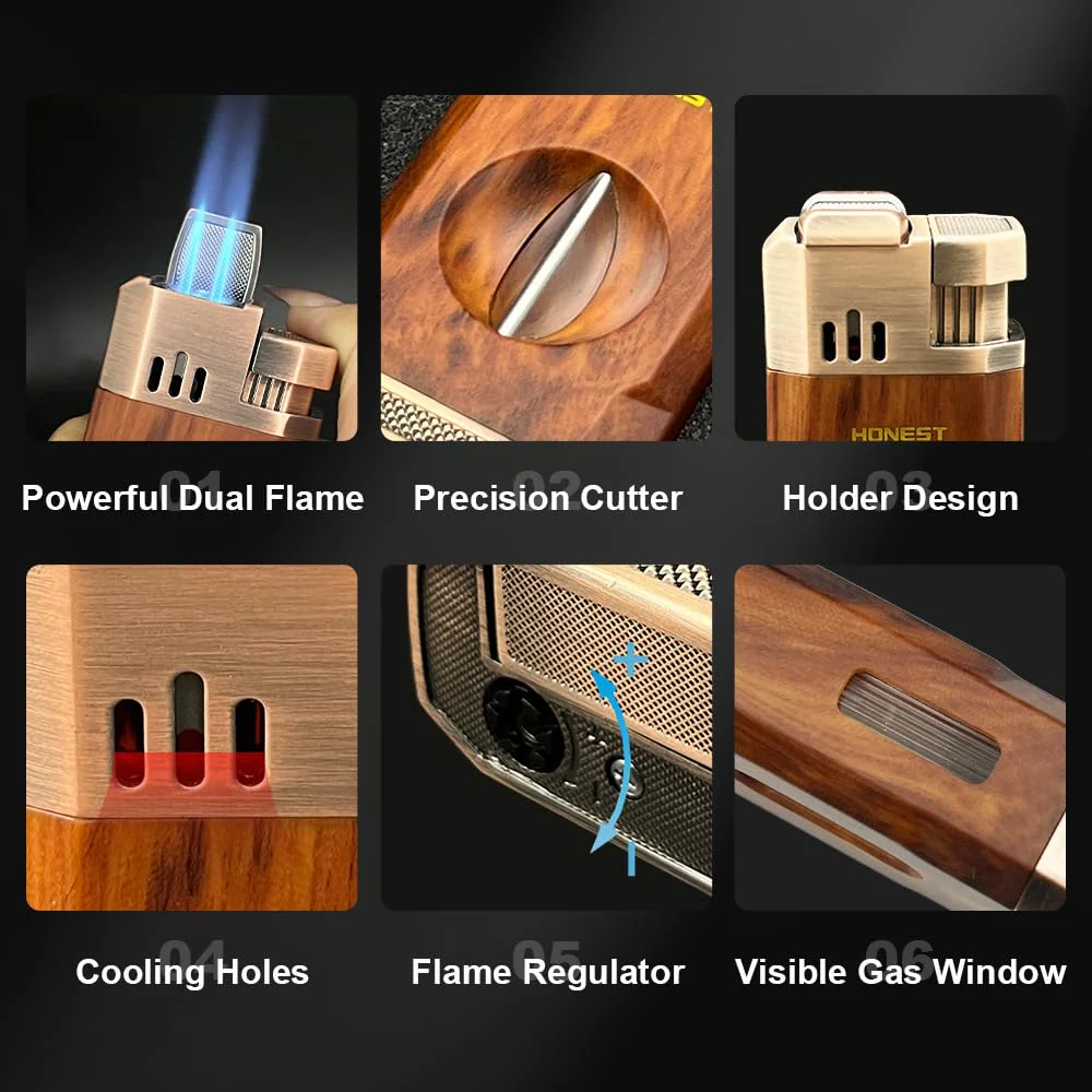 All-in-One Windproof Outdoor Lighter with Dual Jet Flame Built-in Cutter, Butane Refillable and Flames Adjustable, Visible Gas Tank, Portable for Travel, Candle Lovers, Box Included - Image 3