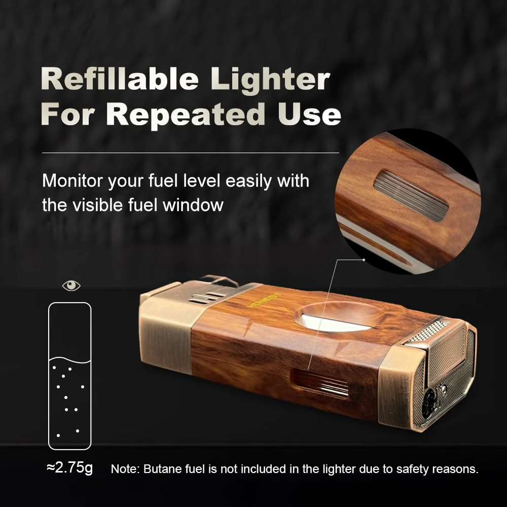 All-in-One Windproof Outdoor Lighter with Dual Jet Flame Built-in Cutter, Butane Refillable and Flames Adjustable, Visible Gas Tank, Portable for Travel, Candle Lovers, Box Included - Image 5