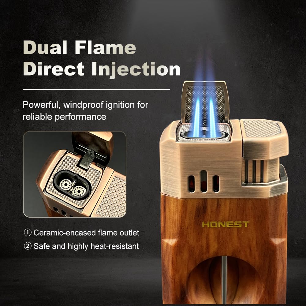 All-in-One Windproof Outdoor Lighter with Dual Jet Flame Built-in Cutter, Butane Refillable and Flames Adjustable, Visible Gas Tank, Portable for Travel, Candle Lovers, Box Included - Image 9