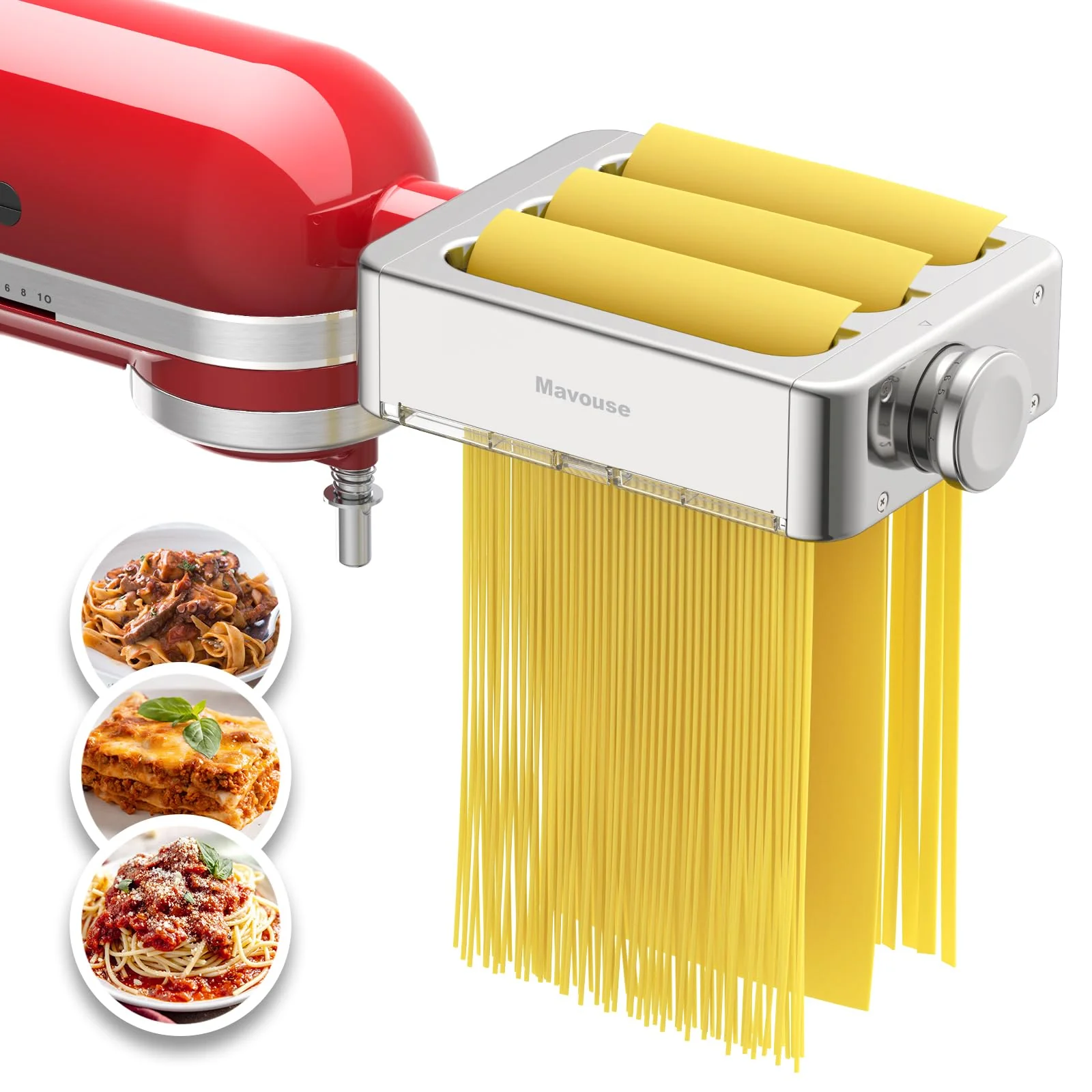 All Metal Pasta Attachment 3 In 1 Set For Kitchenaid Stand Mixer, Included Pasta Sheet Roller, Spaghetti Cutter, Fettuccine Cutter Maker Accessories And Cleaning Brush - Image 2