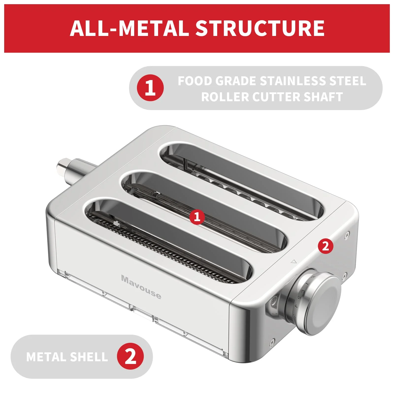 All Metal Pasta Attachment 3 In 1 Set For Kitchenaid Stand Mixer, Included Pasta Sheet Roller, Spaghetti Cutter, Fettuccine Cutter Maker Accessories And Cleaning Brush - Image 4