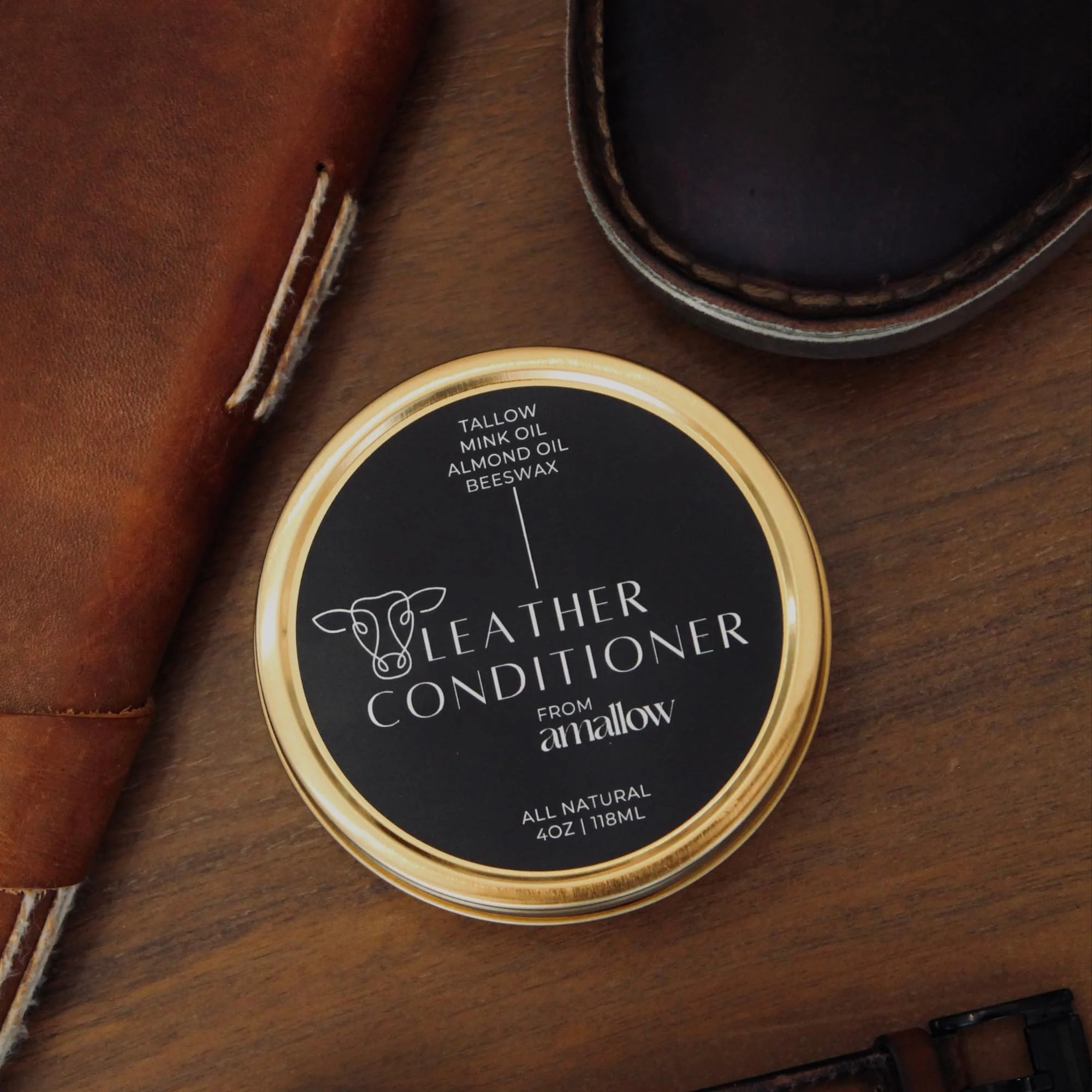 All Natural Leather Conditioner Balm - Made with Mink Oil, Tallow, & Beeswax, Protects, Softens Restores and Waterproofs Leather Shoes, Boots, Bags, Furniture (4 Oz) - Image 3