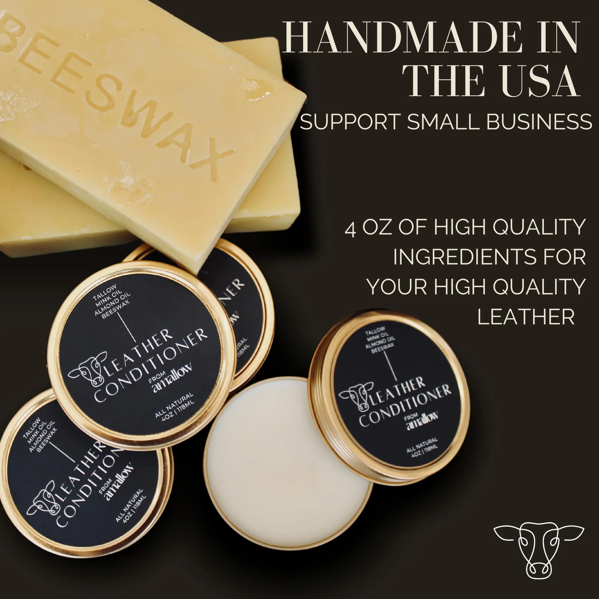 All Natural Leather Conditioner Balm - Made with Mink Oil, Tallow, & Beeswax, Protects, Softens Restores and Waterproofs Leather Shoes, Boots, Bags, Furniture (4 Oz) - Image 4