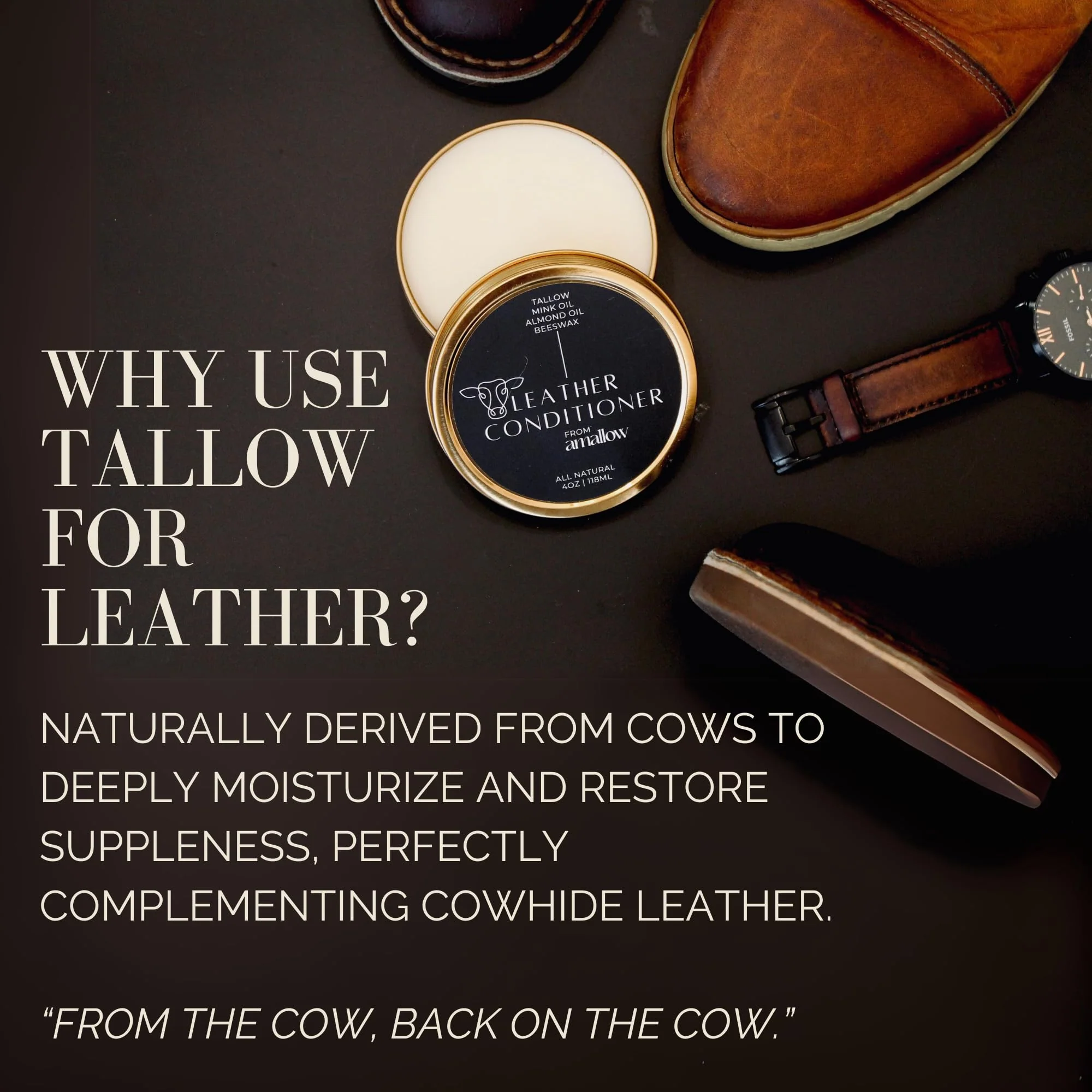 All Natural Leather Conditioner Balm - Made with Mink Oil, Tallow, & Beeswax, Protects, Softens Restores and Waterproofs Leather Shoes, Boots, Bags, Furniture (4 Oz) - Image 5