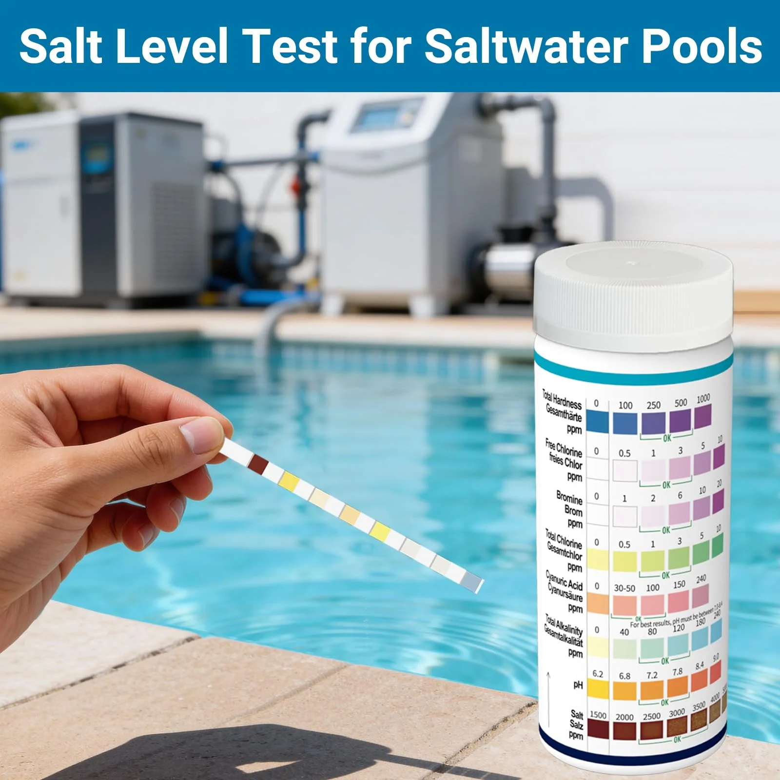 All-New 2026 8-in-1 Pool Test Strips -150 CT Pool Salt Test Strips | Salt Water Pool Testing Kit for Salt Water Pools, in & Above-Ground Pools, Hot Tubs&Spas| Quick&Accurate Testing Chlorine,pH,Salt - Image 5