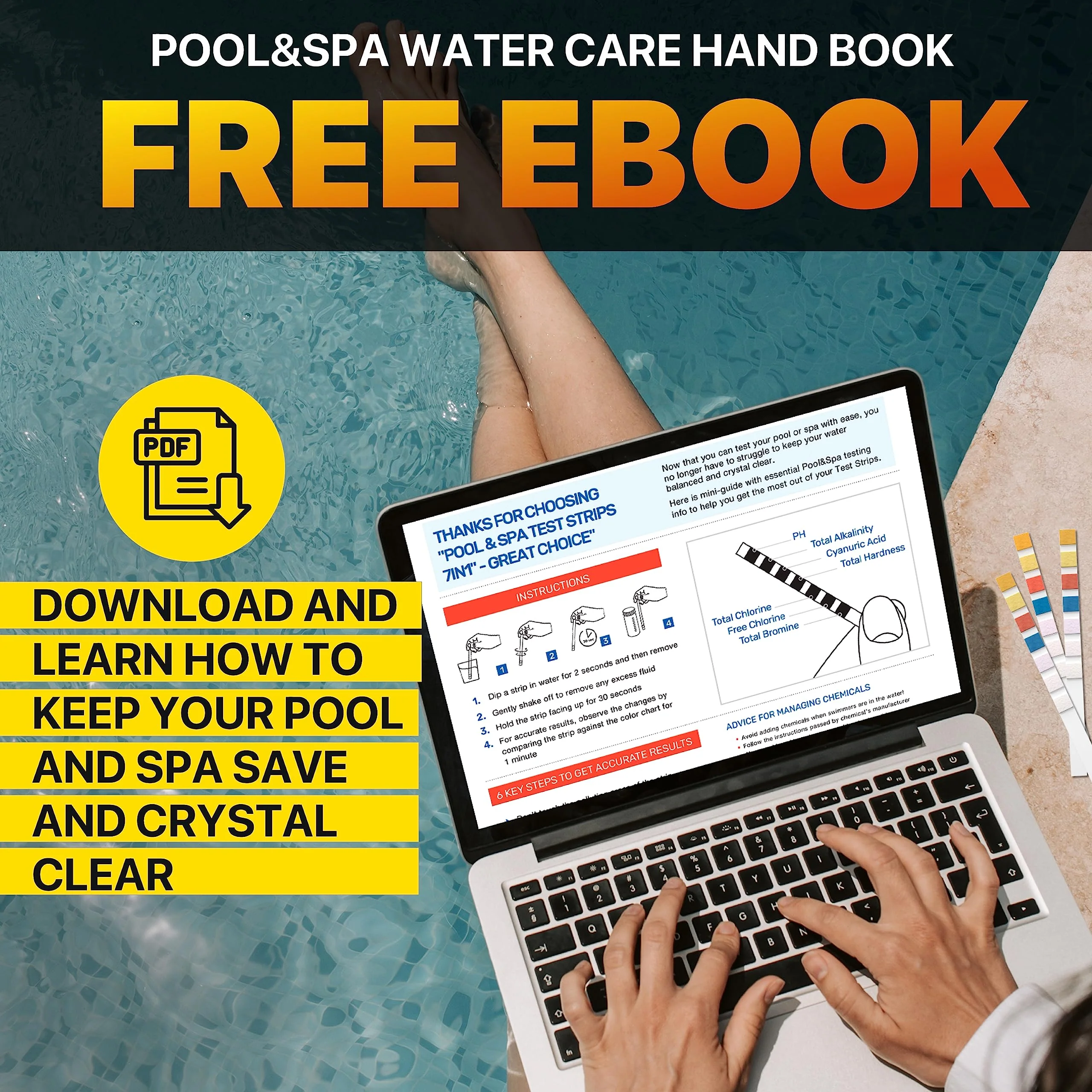 All-New Pool and Spa Test Strips 7 in 1 Quick SuperAccurate Swimming 150 Pool Test Kit - Hot Tub Test Strips & Pool Water Testing Strips for pH Chlorine Bromine Hardness Alkalinity Cyanuric Acid - Image 2