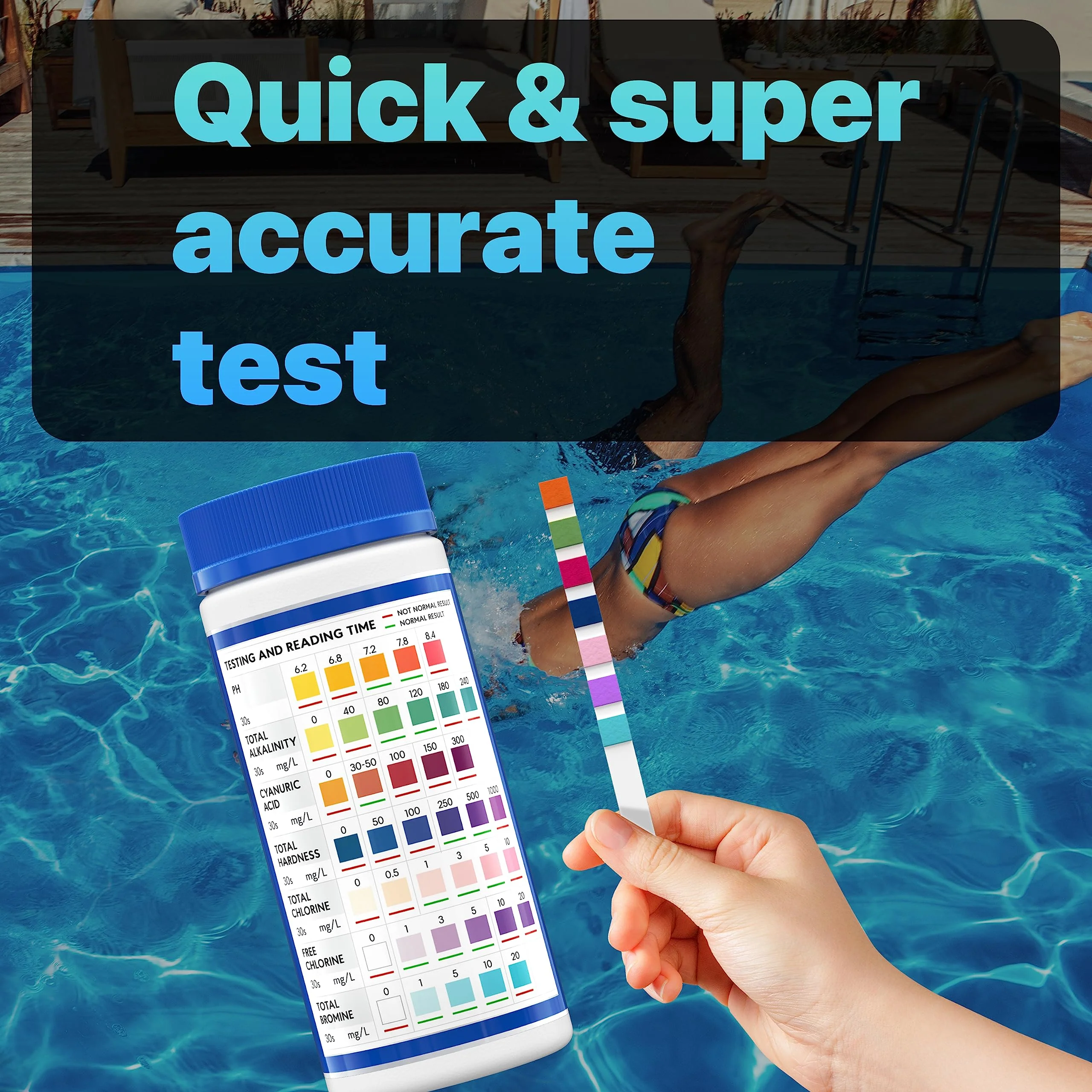 All-New Pool and Spa Test Strips 7 in 1 Quick SuperAccurate Swimming 150 Pool Test Kit - Hot Tub Test Strips & Pool Water Testing Strips for pH Chlorine Bromine Hardness Alkalinity Cyanuric Acid - Image 6