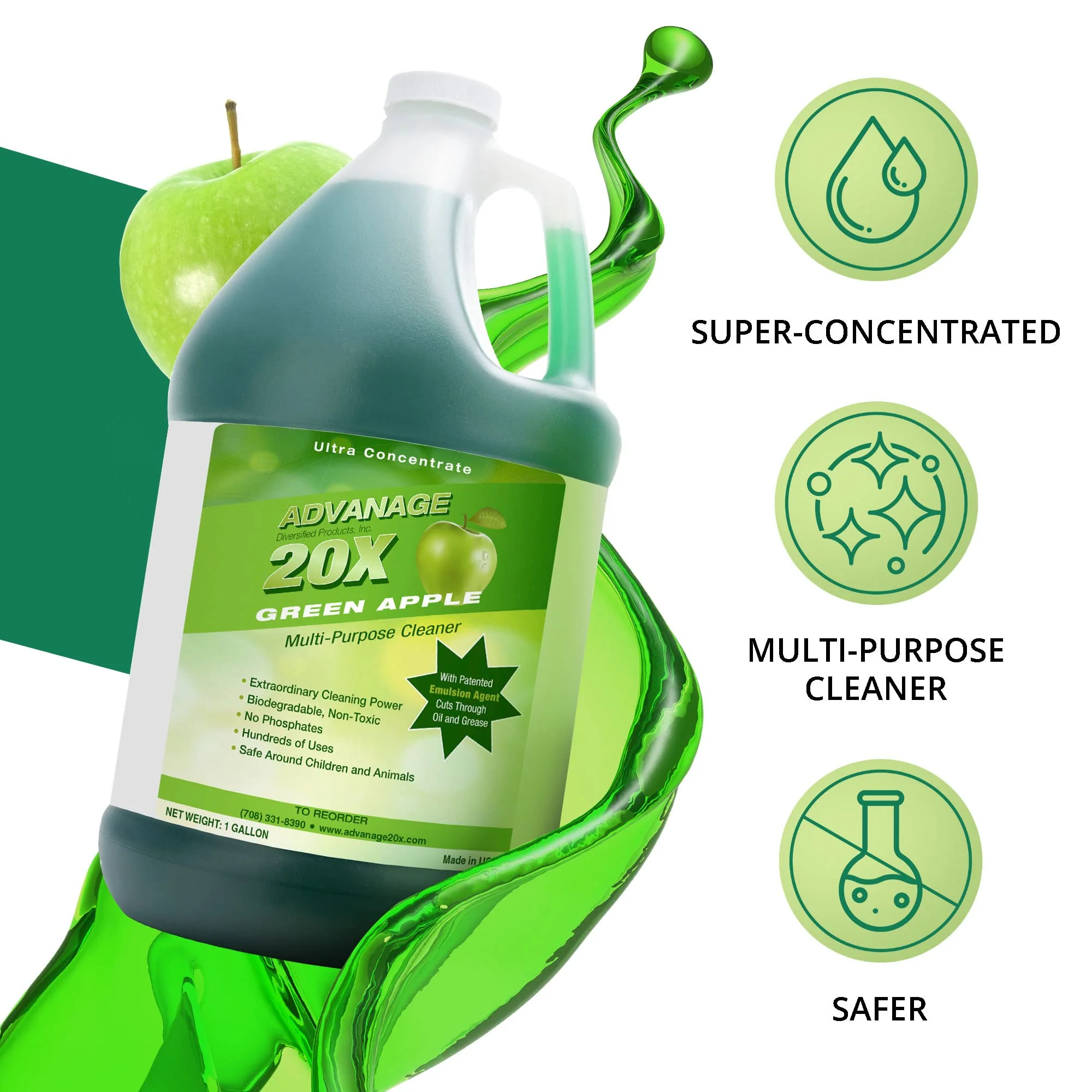 All Purpose Cleaner Concentrate - Advanage 20X The Wonder Cleaner Green Apple for All Surfaces Around Bathroom, Kitchen, Oil and Grease, Multi Purpose Cleaner for Household Cleaning Solution, 128 FlOz - Image 6