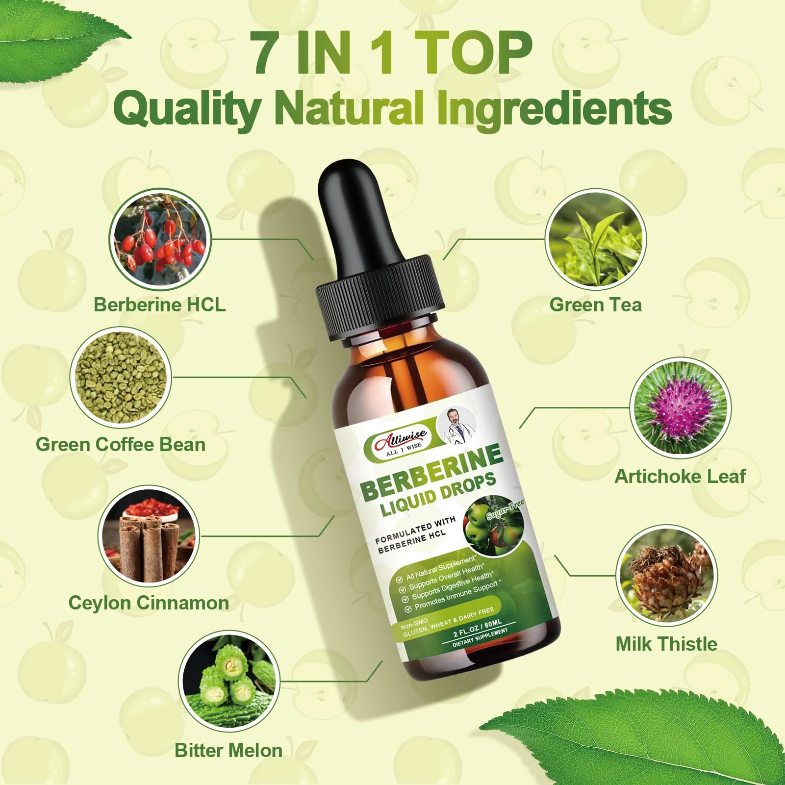 Alliwise 2 Pack Berberine Supplement Liquid Drops for Immune System & Digestive System Supports -Premium Berberine HCL 1500mg with Pure Ceylon Cinnamon -4 Fl Oz - Image 3