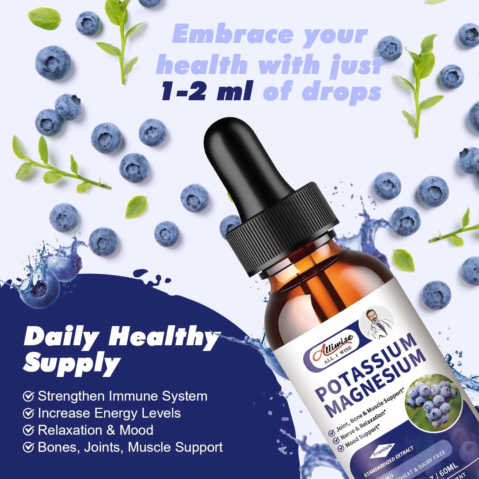 Alliwise 2 Pack Potassium Magnesium Supplement Liquid - High Absorption Calm Magnesium Complex & Potassium Plus Calcium, Vitamin D3, Zinc for Leg Cramps & Bone & Energy & Immune Support - 4 Fl oz - Image 5