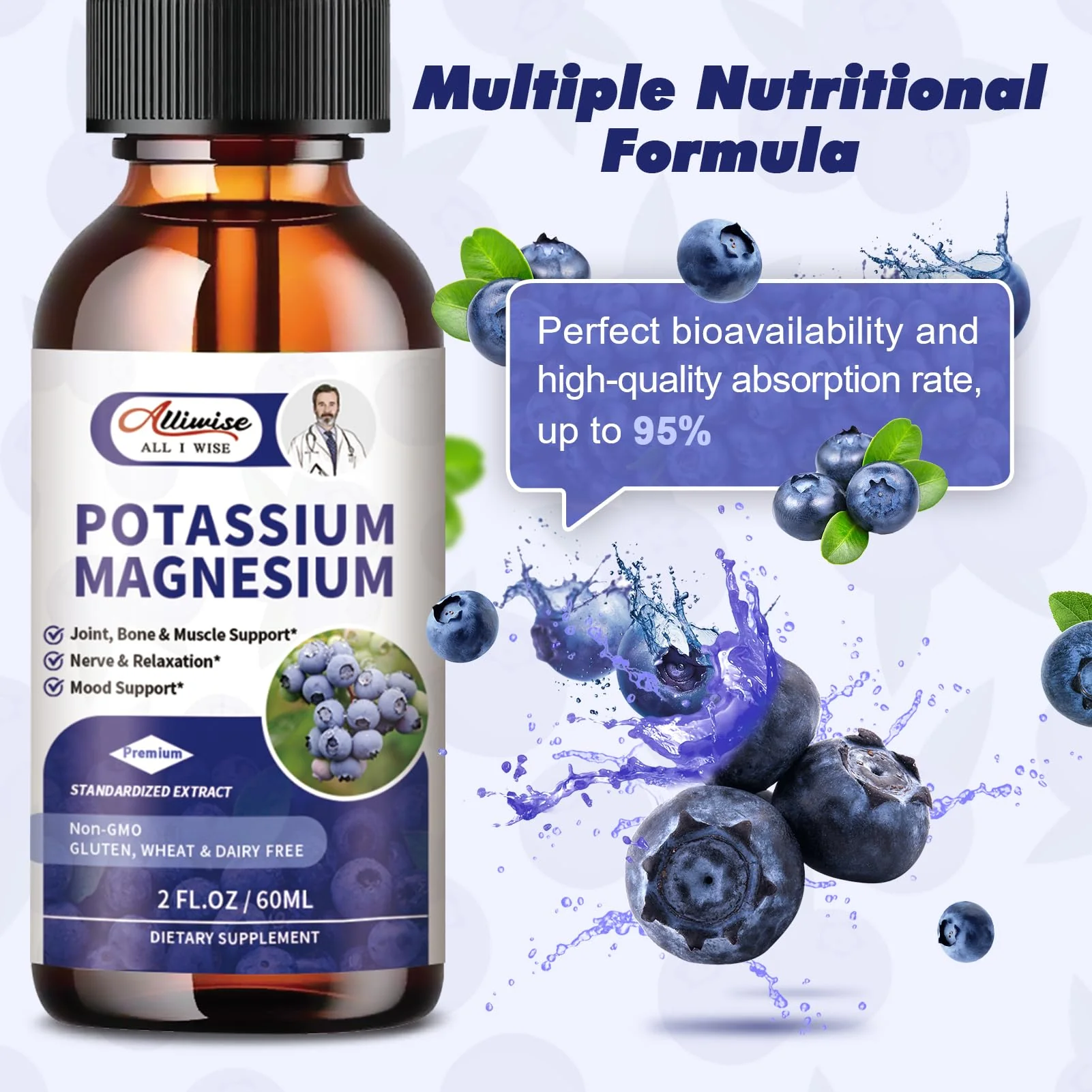 Alliwise 2 Pack Potassium Magnesium Supplement Liquid - High Absorption Calm Magnesium Complex & Potassium Plus Calcium, Vitamin D3, Zinc for Leg Cramps & Bone & Energy & Immune Support - 4 Fl oz - Image 6