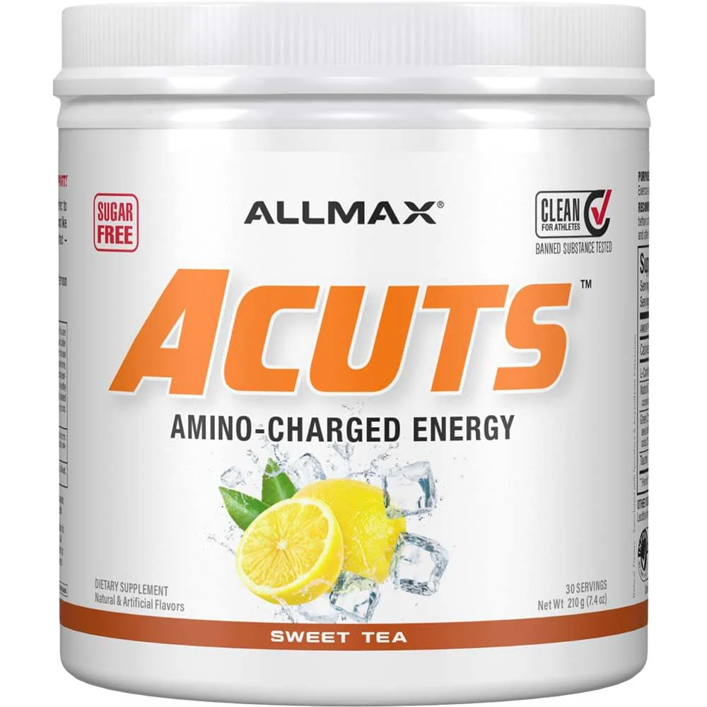 ALLMAX ACUTS Amino Energy Powder with Amino Acids Supplement, Sweet Tea, 30 Servings, Caffeine, Green Coffee Extract, 2000 mg Taurine, L-Carnitine, Sugar Free, Gluten & Dye Free, Amino Acid Drink